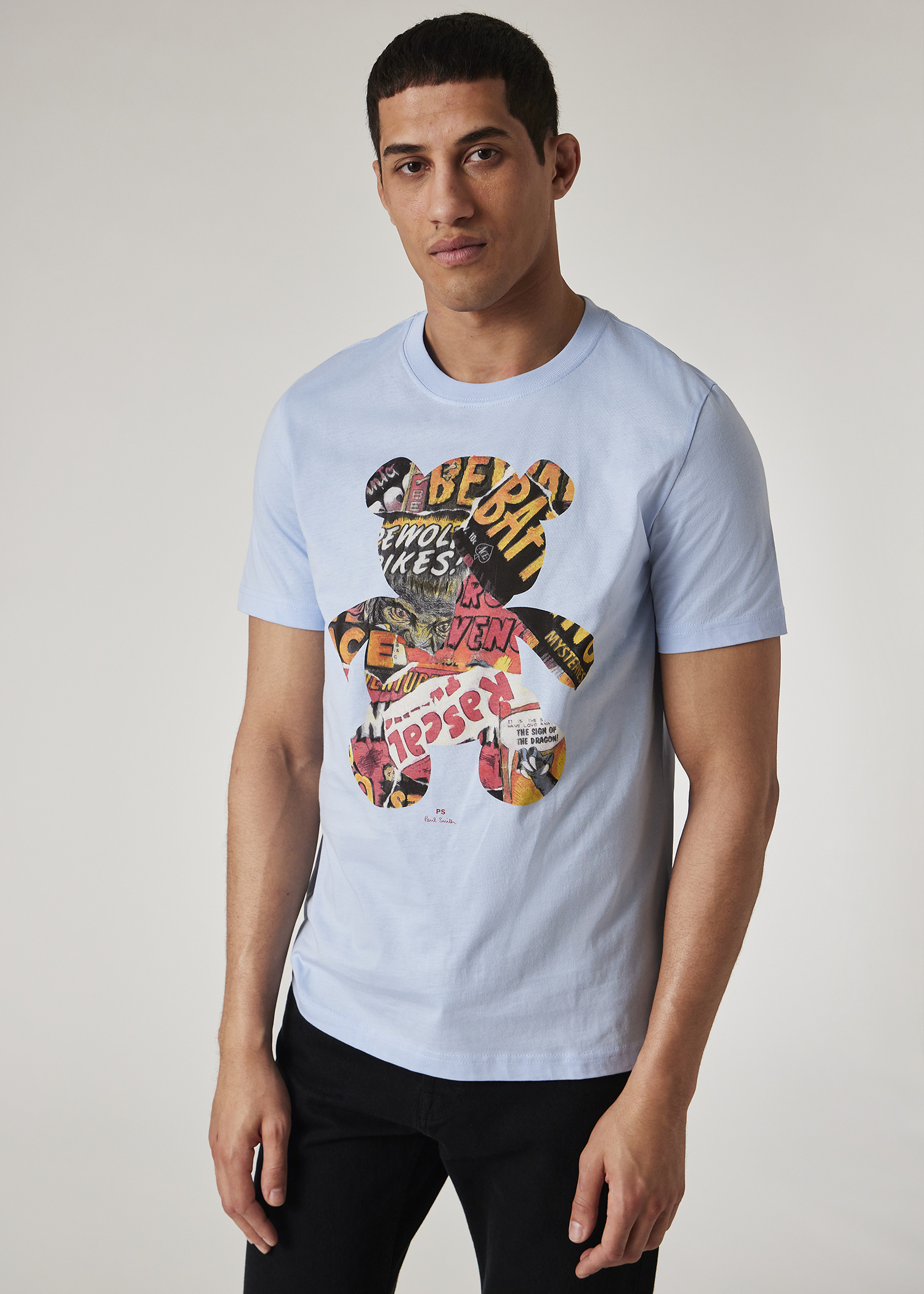 Men's Light Blue 'Bear Collage' Print T-Shirt