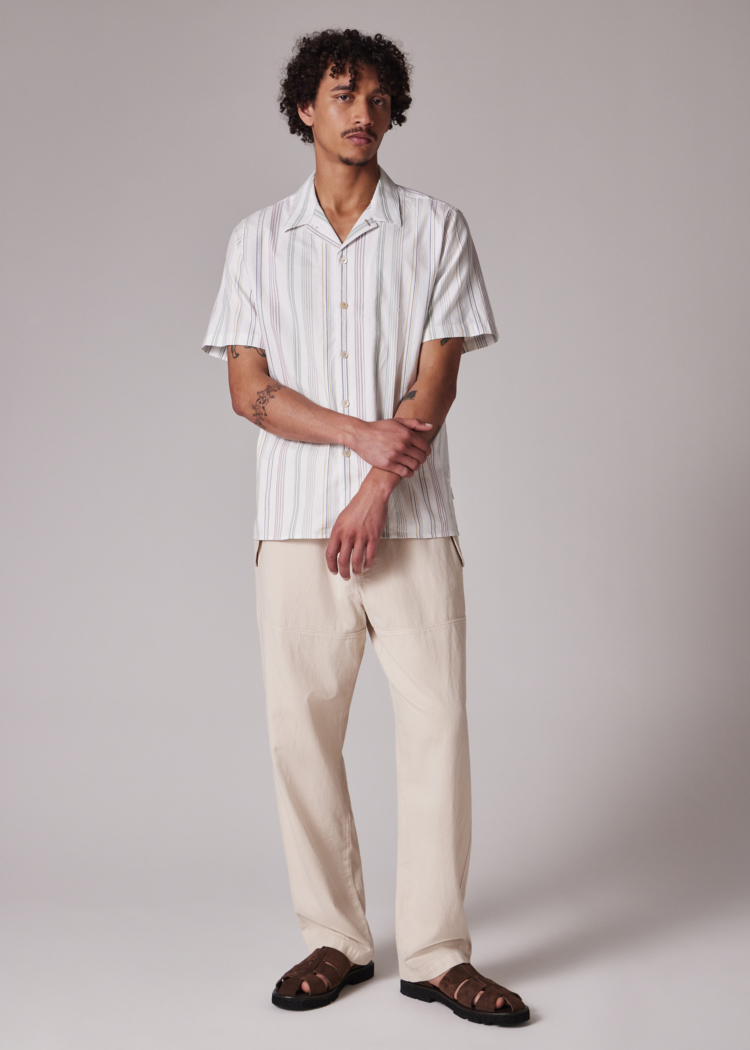 Tシャツ・カットソー Paul Smith FW24 STRIPED SHIRT (M2R-948Y-N22145_53) Men's Green And Blue Stripe Cotton T-Shirt