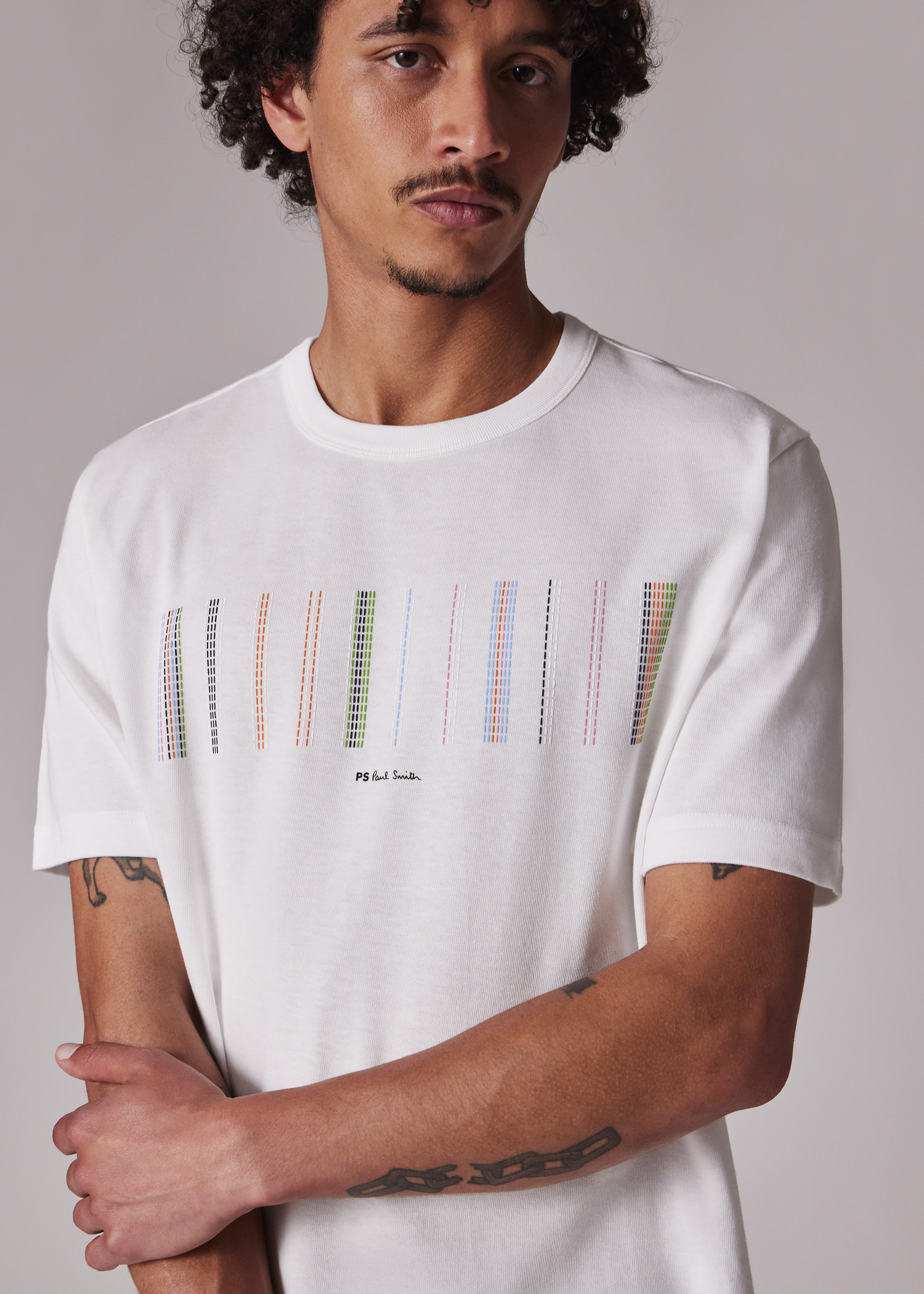 White 'Stitch Stripe' Print T-Shirt