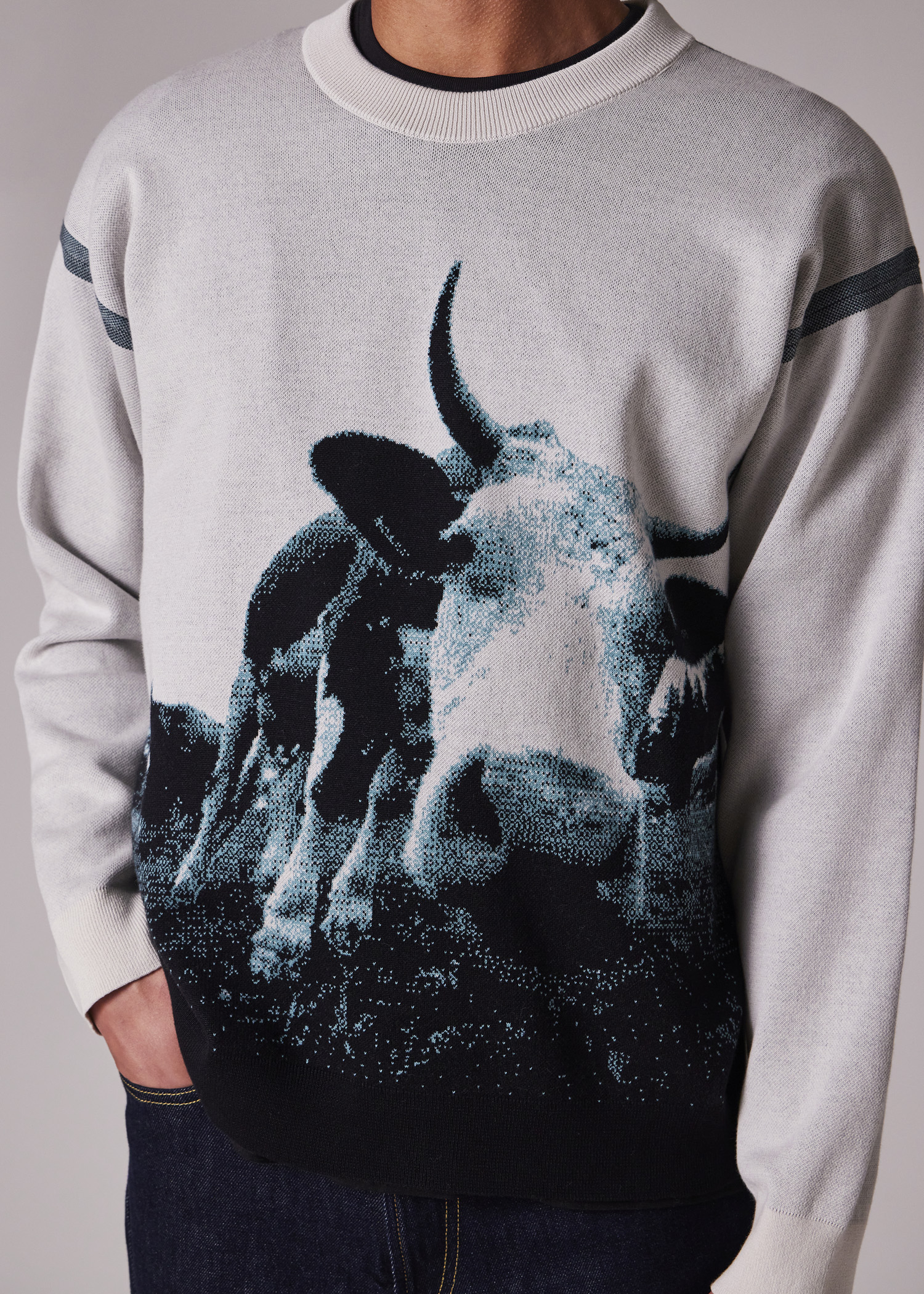 Men's 'Cow' Jacquard Cotton Sweater