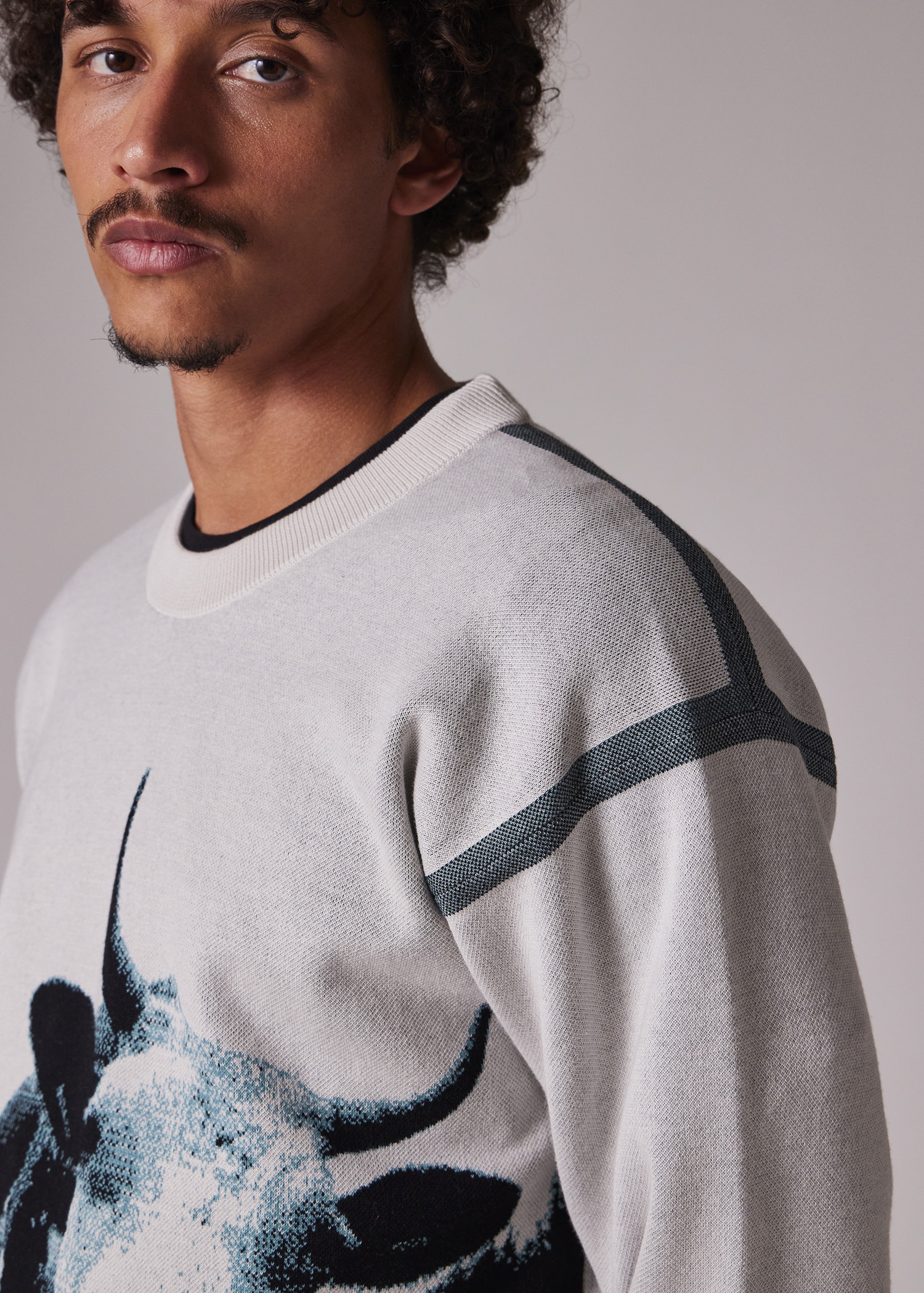 Men's 'Cow' Jacquard Cotton Sweater