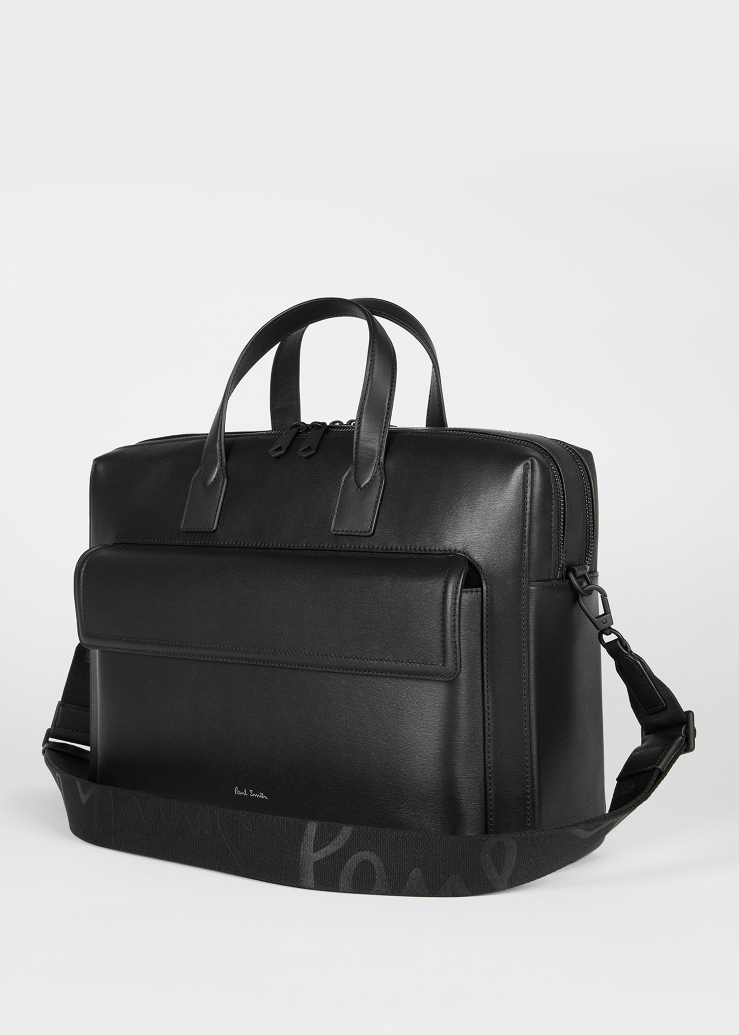 shu_m　　　　　　　　　　　　　　　　　【極厚革】Ｐａｕｌ Ｓｍｉｔｈ Black Straw-Grain Embossed Leather Double Zip Folio