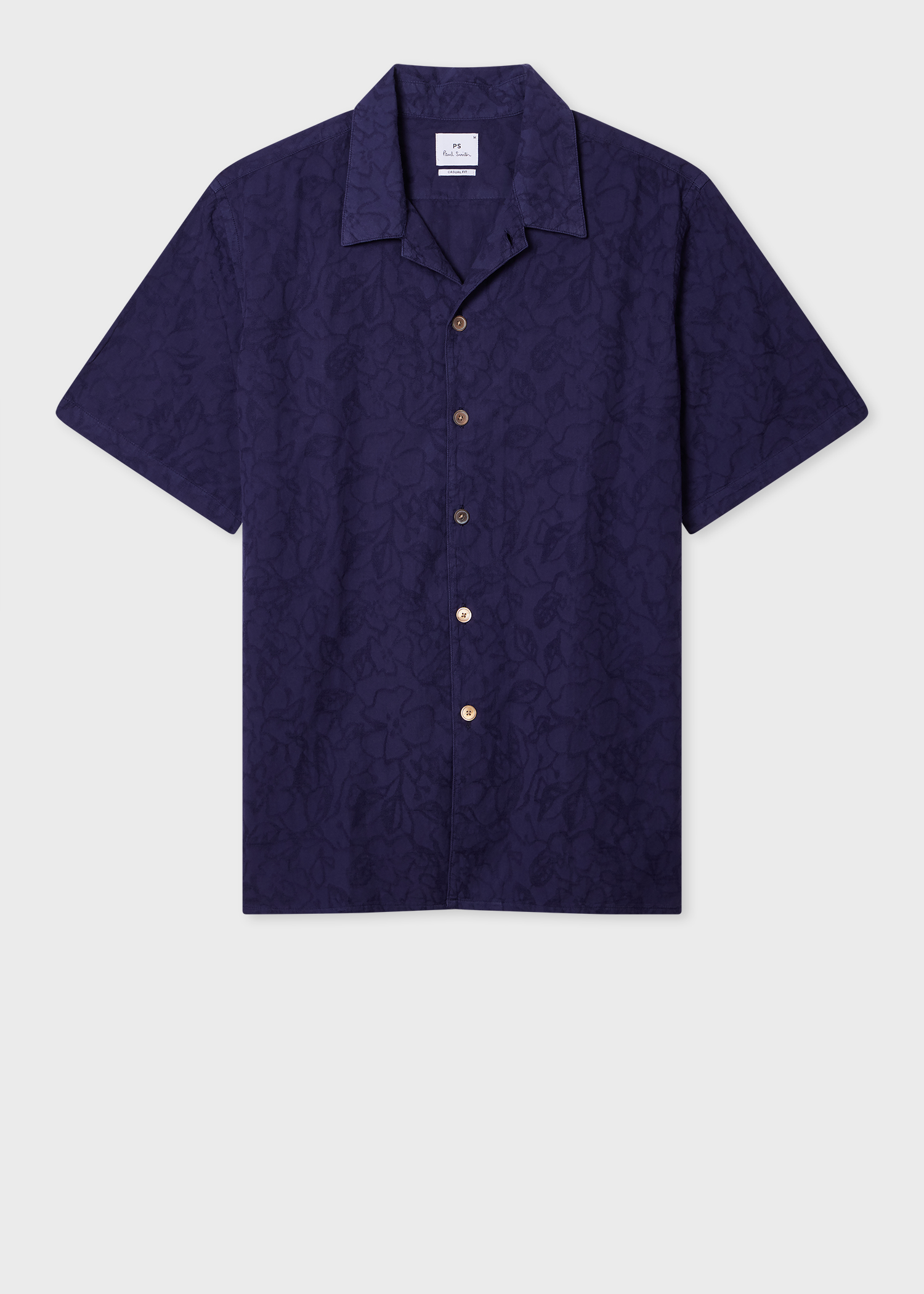 Tシャツ・カットソー Paul Smith MENS S/C REGULAR FIT SHIRT (M1R901U T02718 49) Men's Navy Cotton Textured-Jacquard Short-Sleeve Shirt