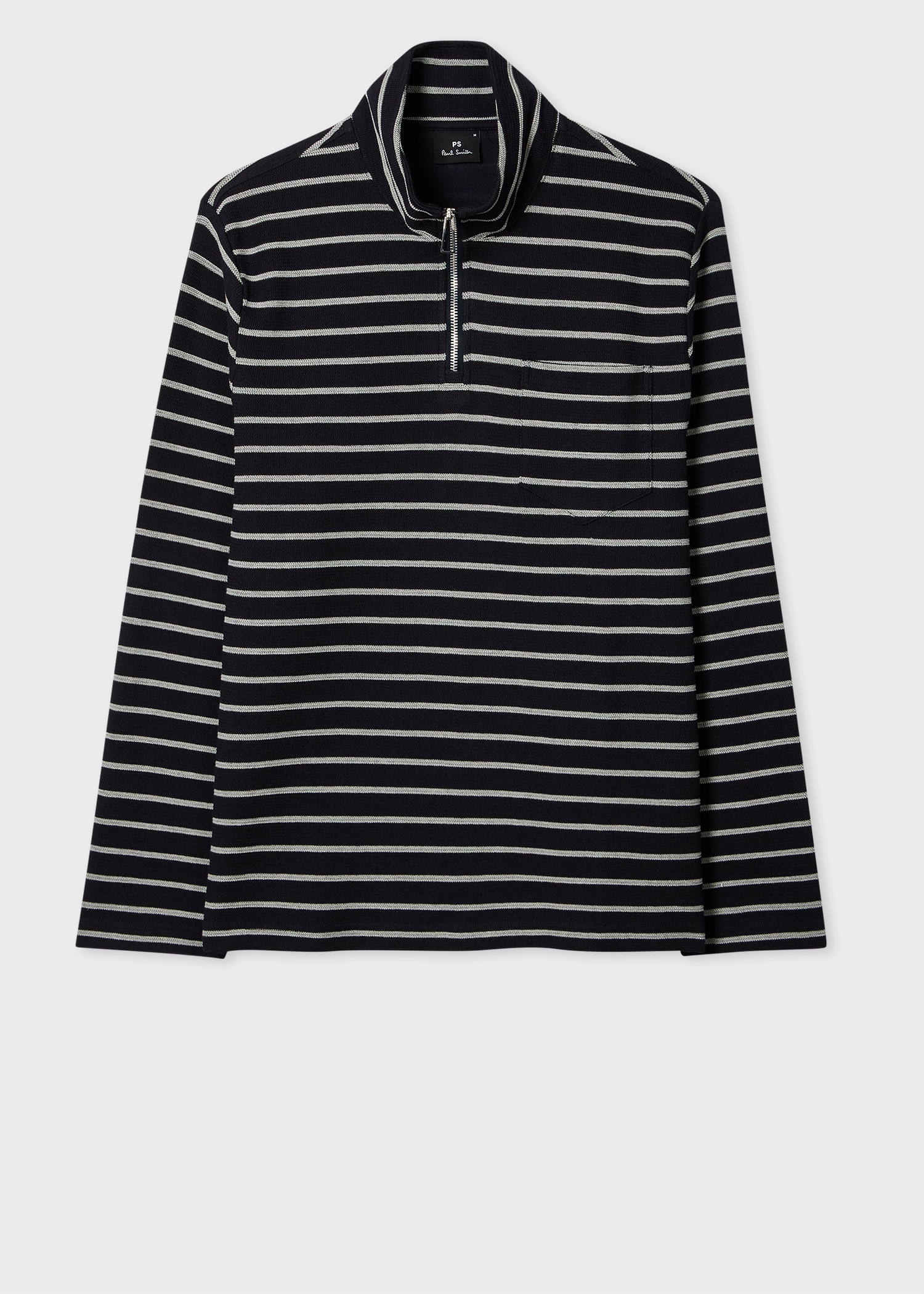 Men's Navy Textured Stripe Zip Neck Sweatshirt