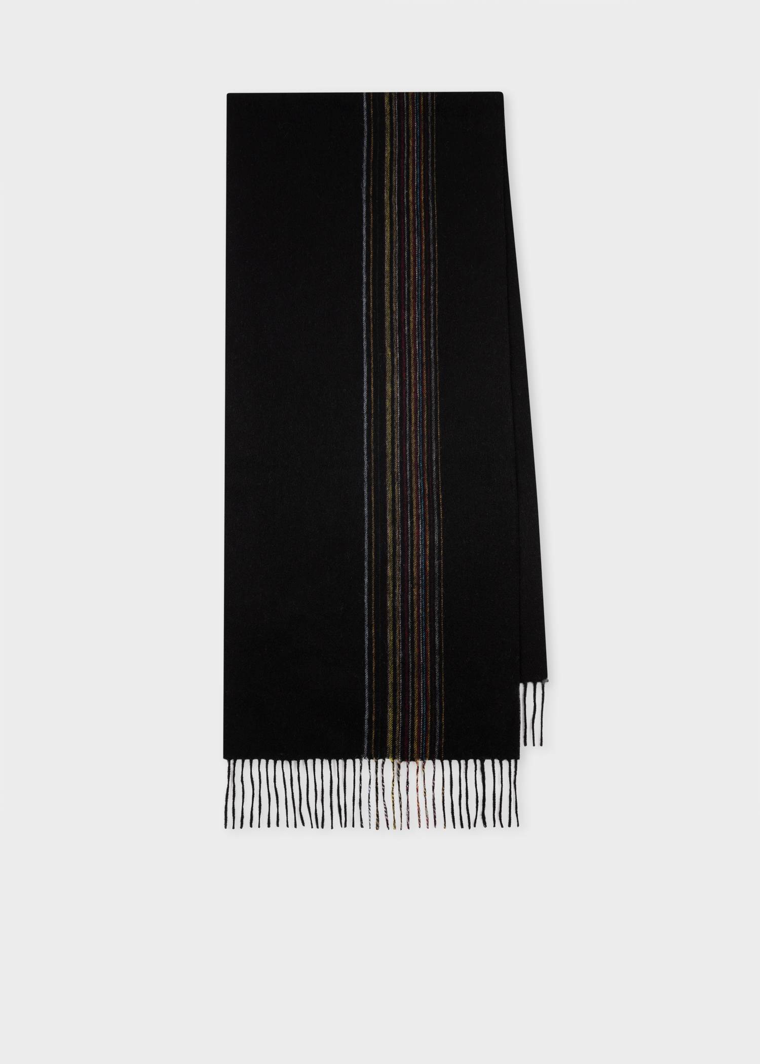 Black Lambswool-Cashmere Offset Faded 'Signature Stripe' Scarf