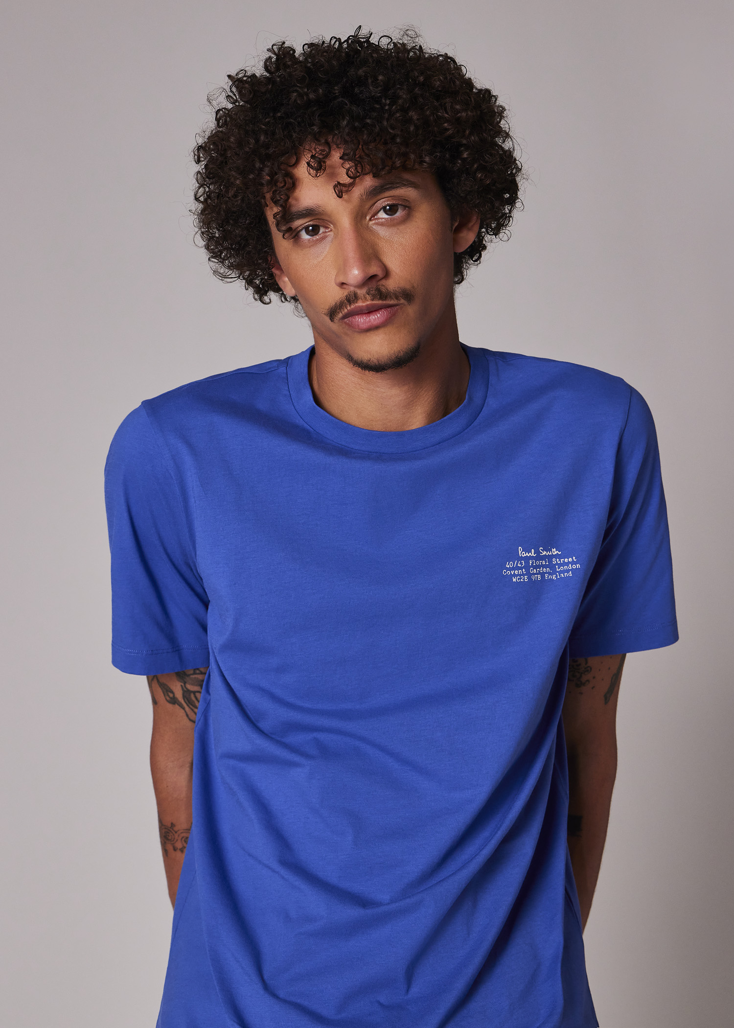 Tシャツ・カットソー PAUL SMITH Men T-shirt Blue M1R697PMP4274 49 Men's Cobalt Blue Signature Logo Print T-Shirt