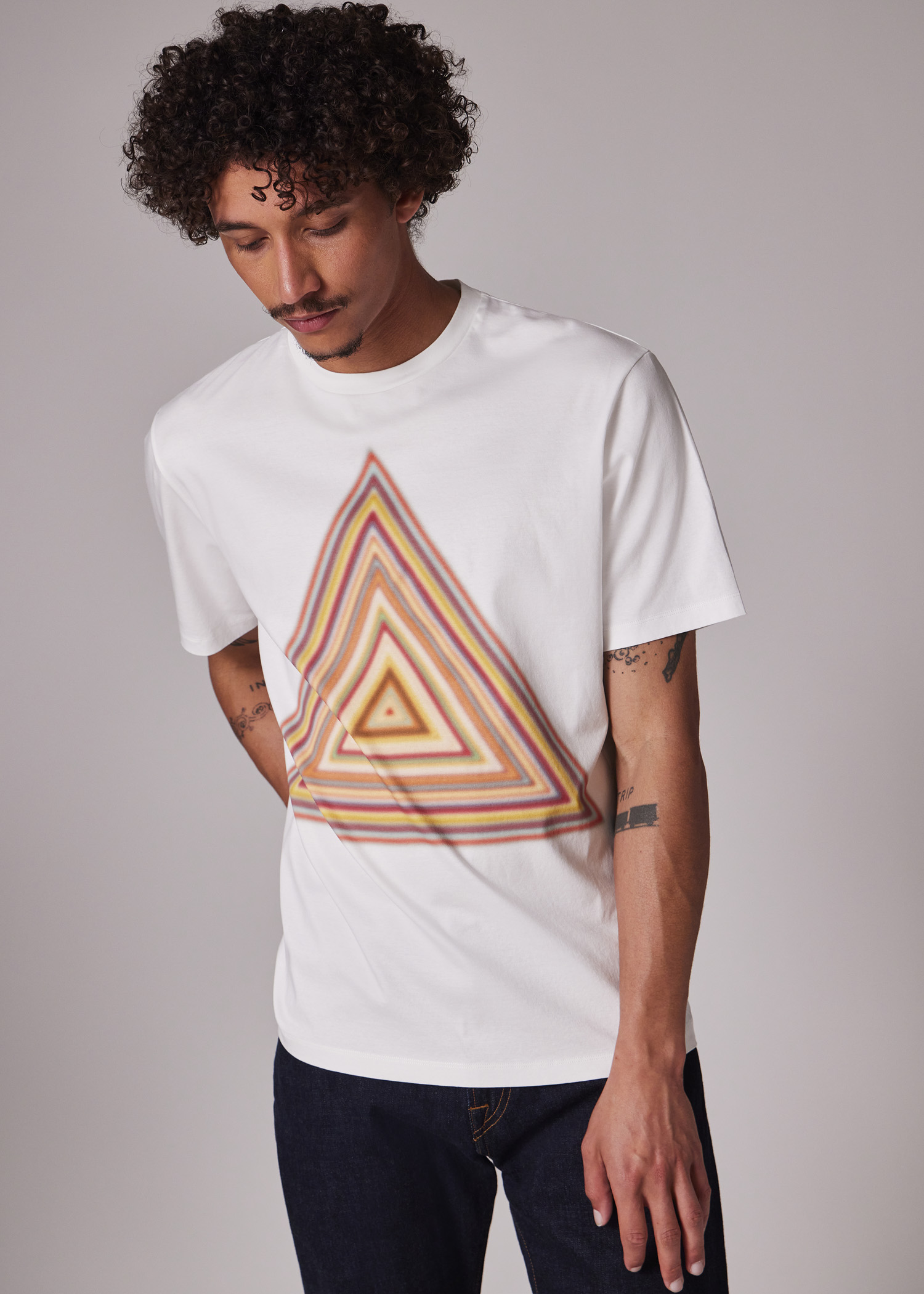 White 'Signature Stripe Triangle' Print T-Shirt