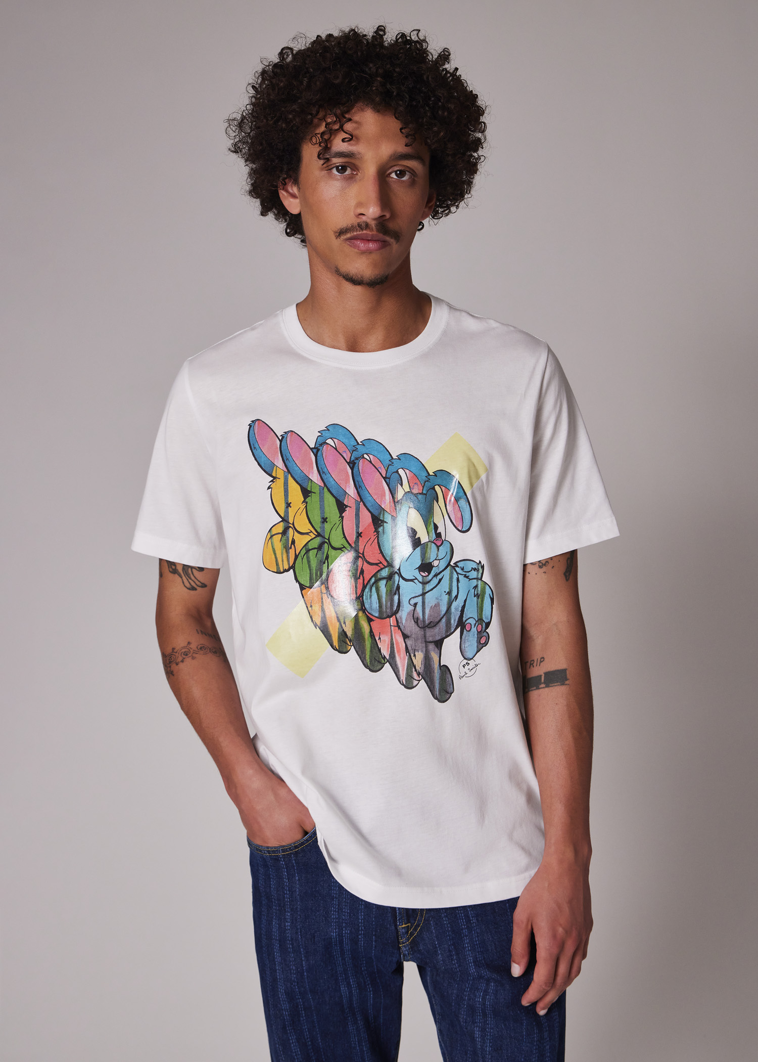 【Paul Smith】半袖Tシャツ Bunny Repeatプリント コットン Men's White 'Bunny Repeat' Print T-Shirt