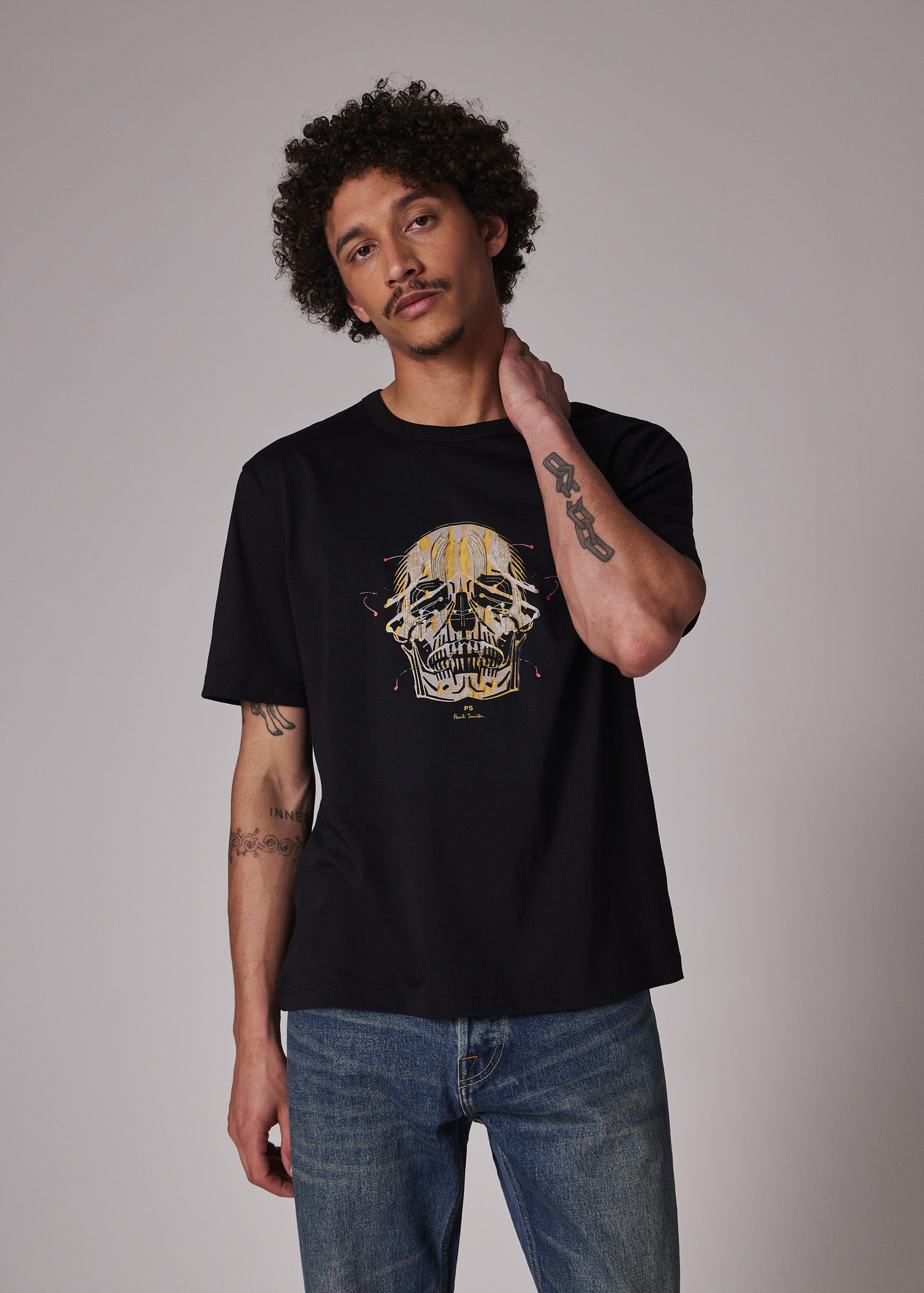 Tシャツ・カットソー PAUL SMITH Men T-shirt Black M2R011RPP5135 79 Black Cotton Zebra Logo T-Shirt