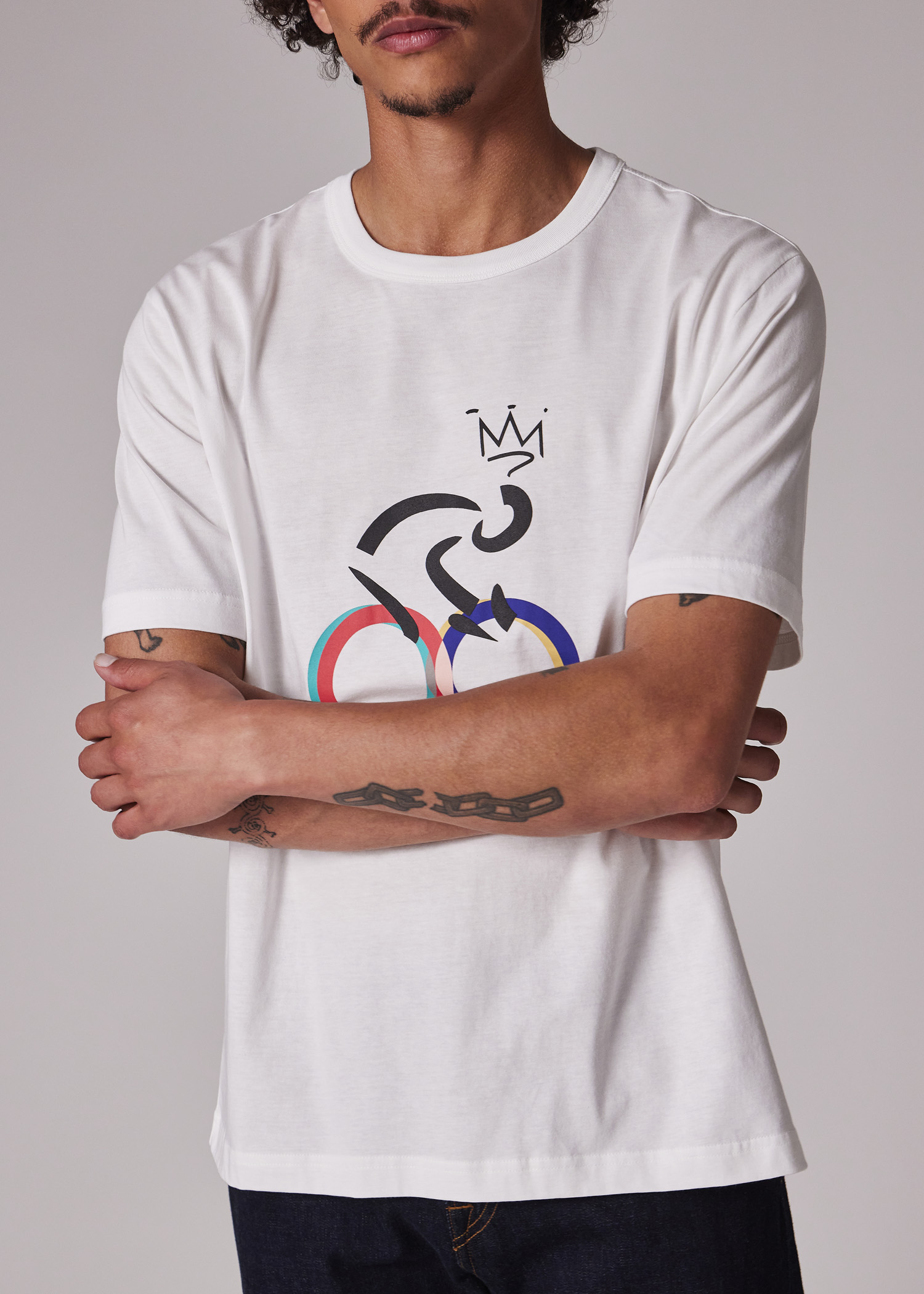 White 'Cyclist' Print T-Shirt