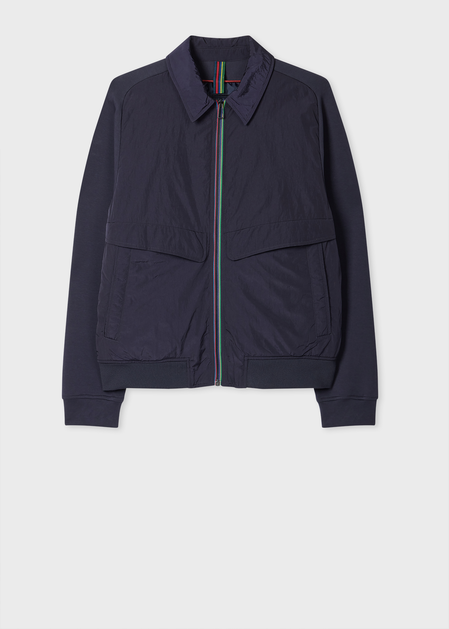 Men's Navy Recycled-Nylon Mixed Media Short Jacket