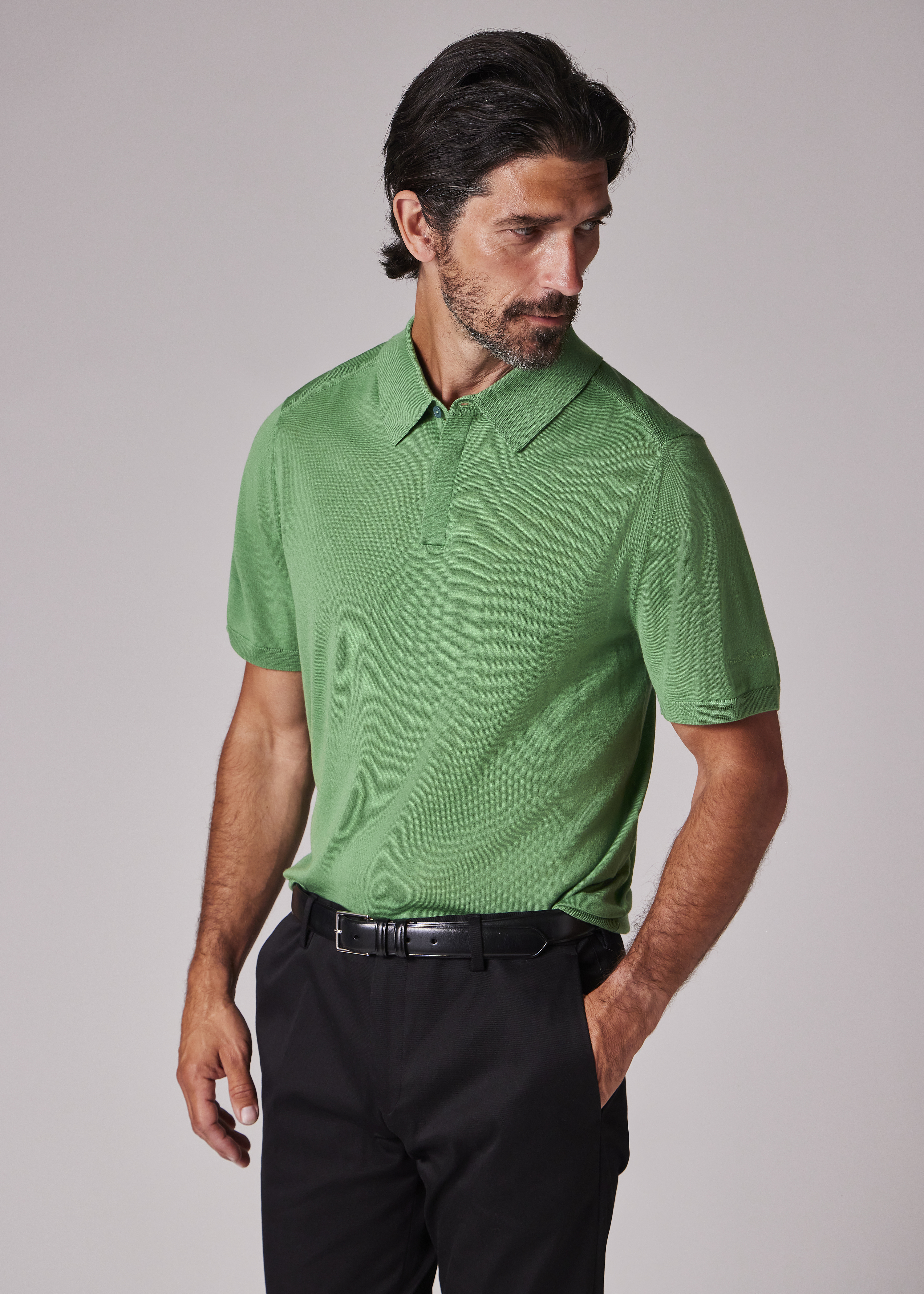【archive】 paul smith 90s knit polo shirt Men's Mauve Merino Wool Knitted Long-Sleeve Polo Shirt