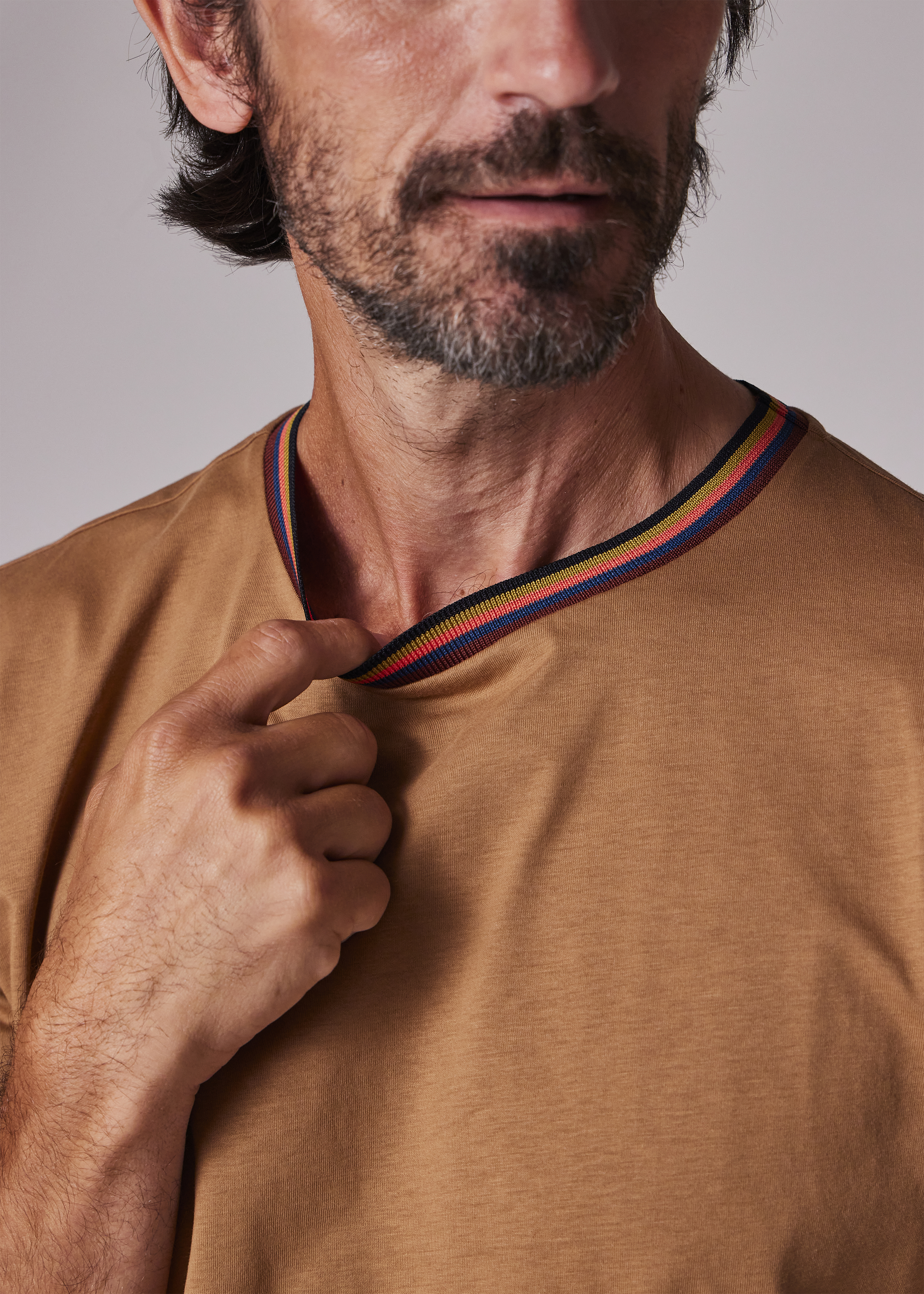 Men's Navy 'Artist Stripe' Collar Cotton T-Shirt