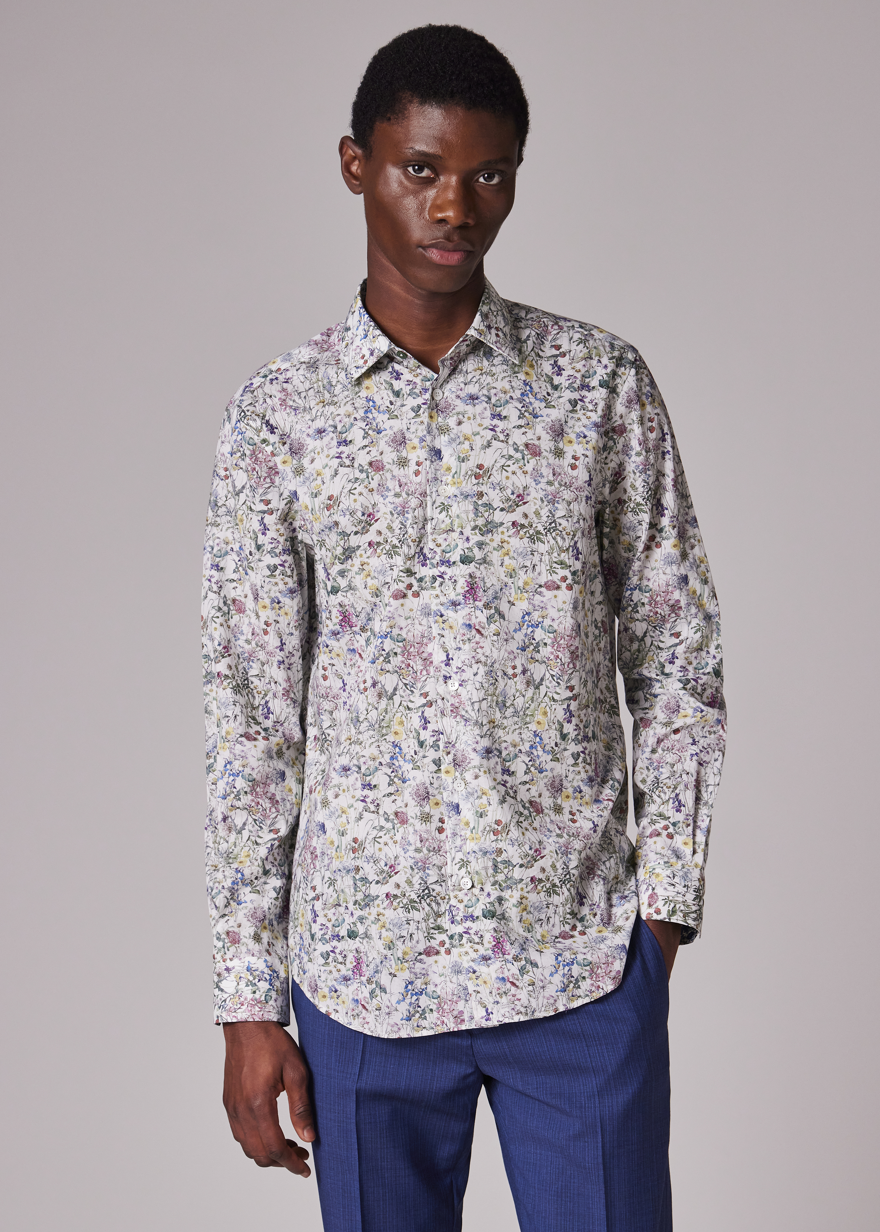 Tシャツ・カットソー Paul Smith MENS S/C SLIM FIT SHIRT (M1R 006L P00811 47) Men's Sky Blue Organic Cotton 'Broad Stripe Zebra' Shirt