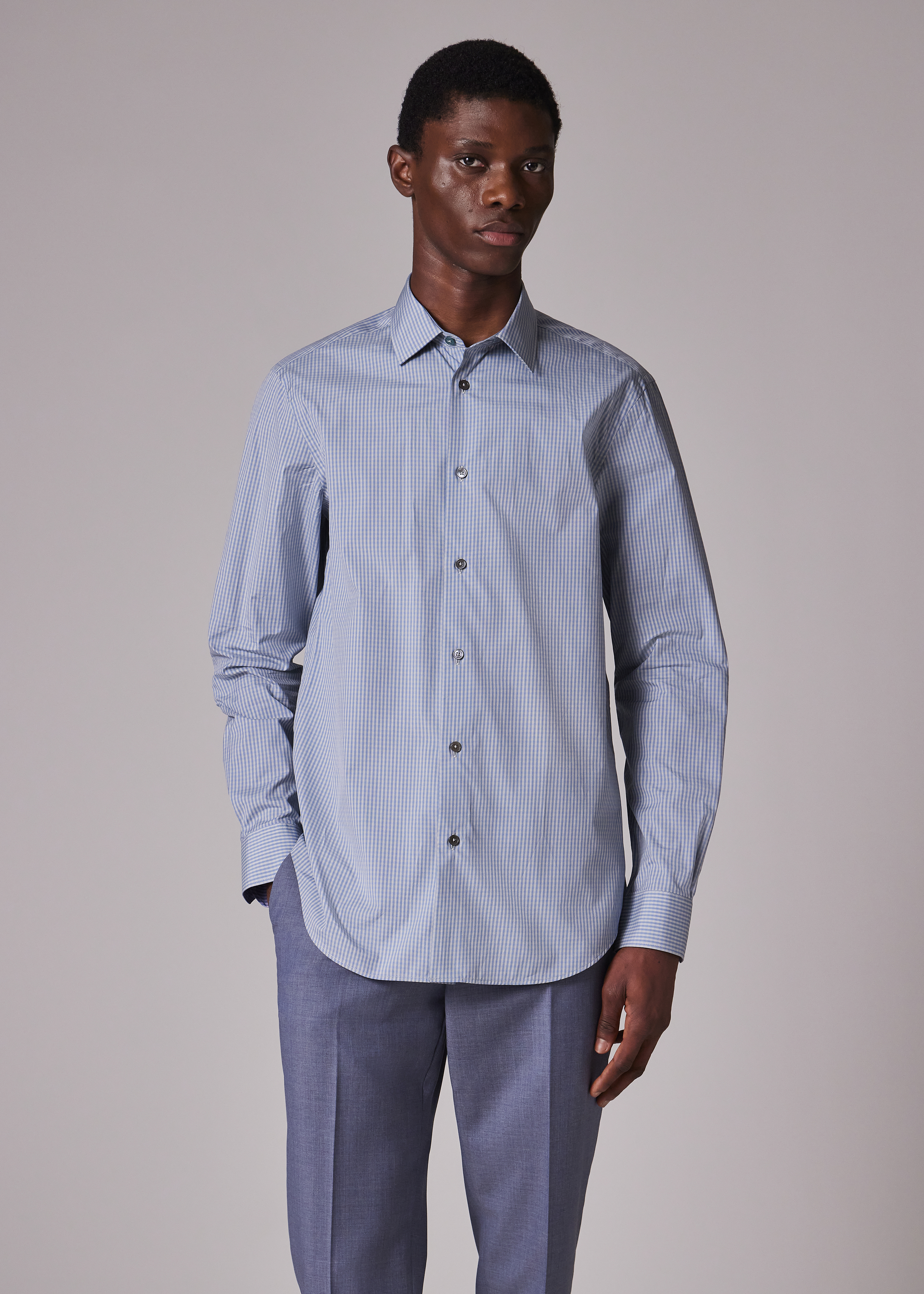 Tシャツ・カットソー Paul Smith MENS SC TAILORED FIT SHIRT (M1R 800P3 P01918 40) Tailored-Fit Blue And Green Gingham Shirt