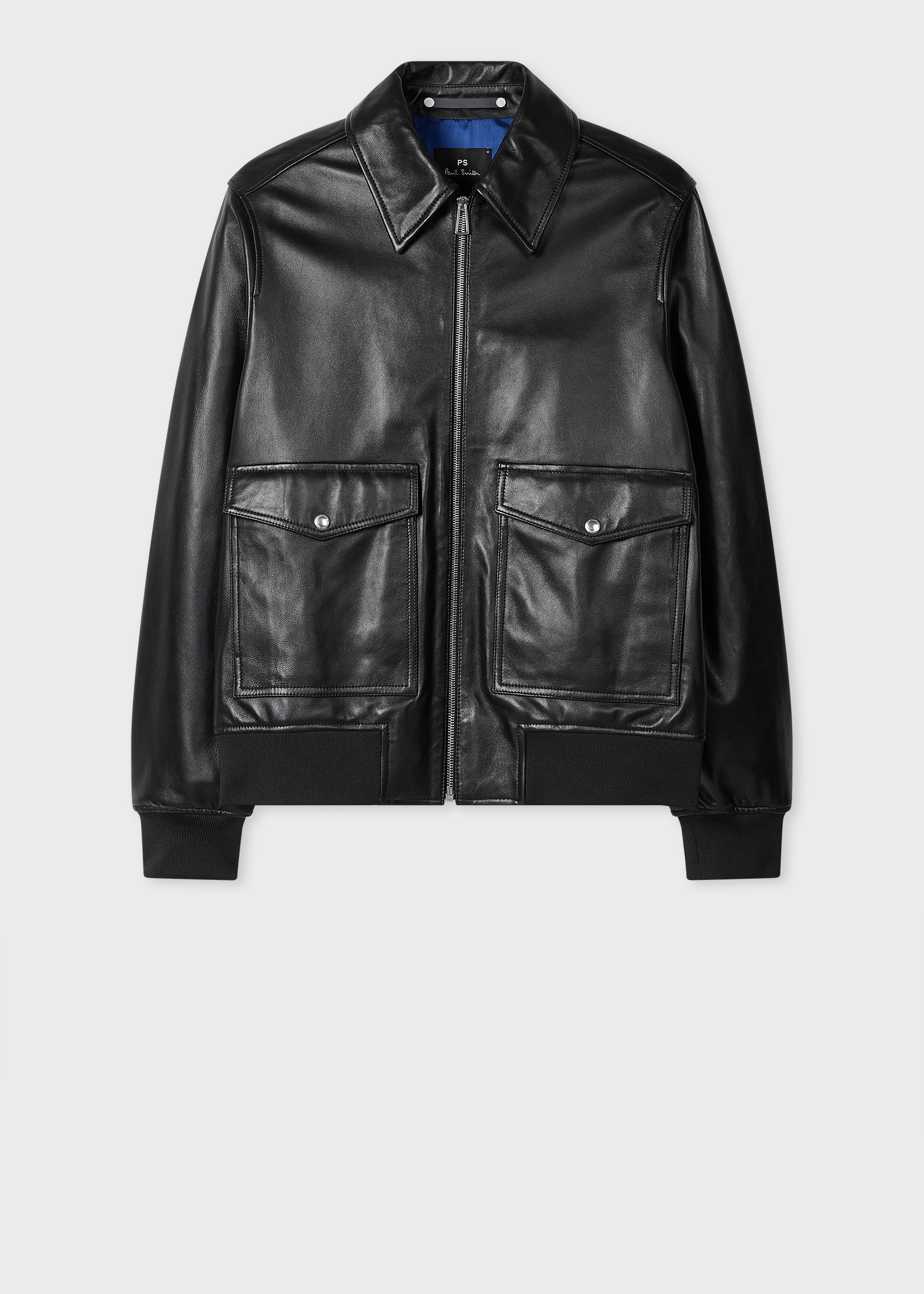 Men's Black Leather Patch-Pocket Jacket