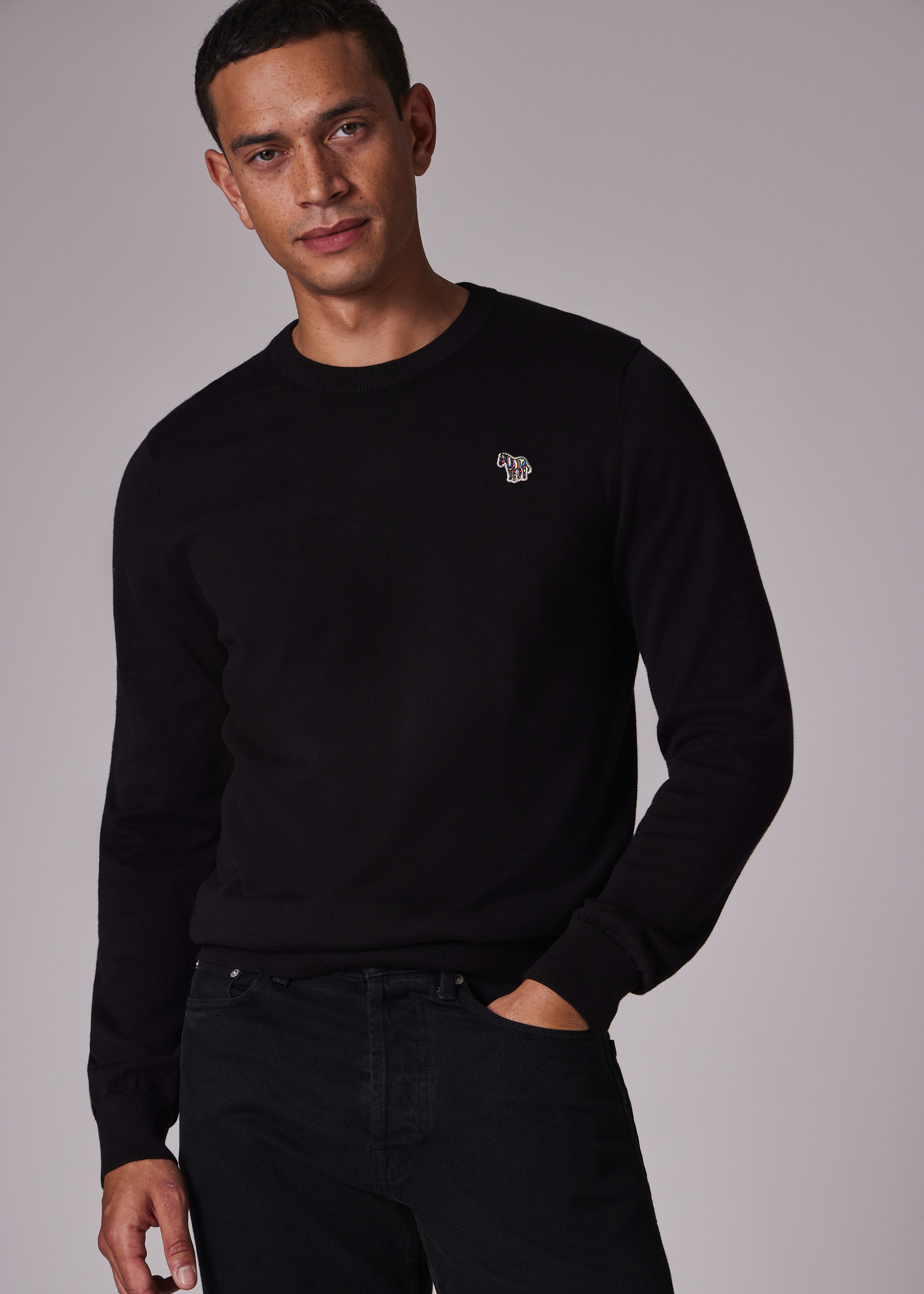 Men's Black Organic Cotton Zebra Logo Sweater