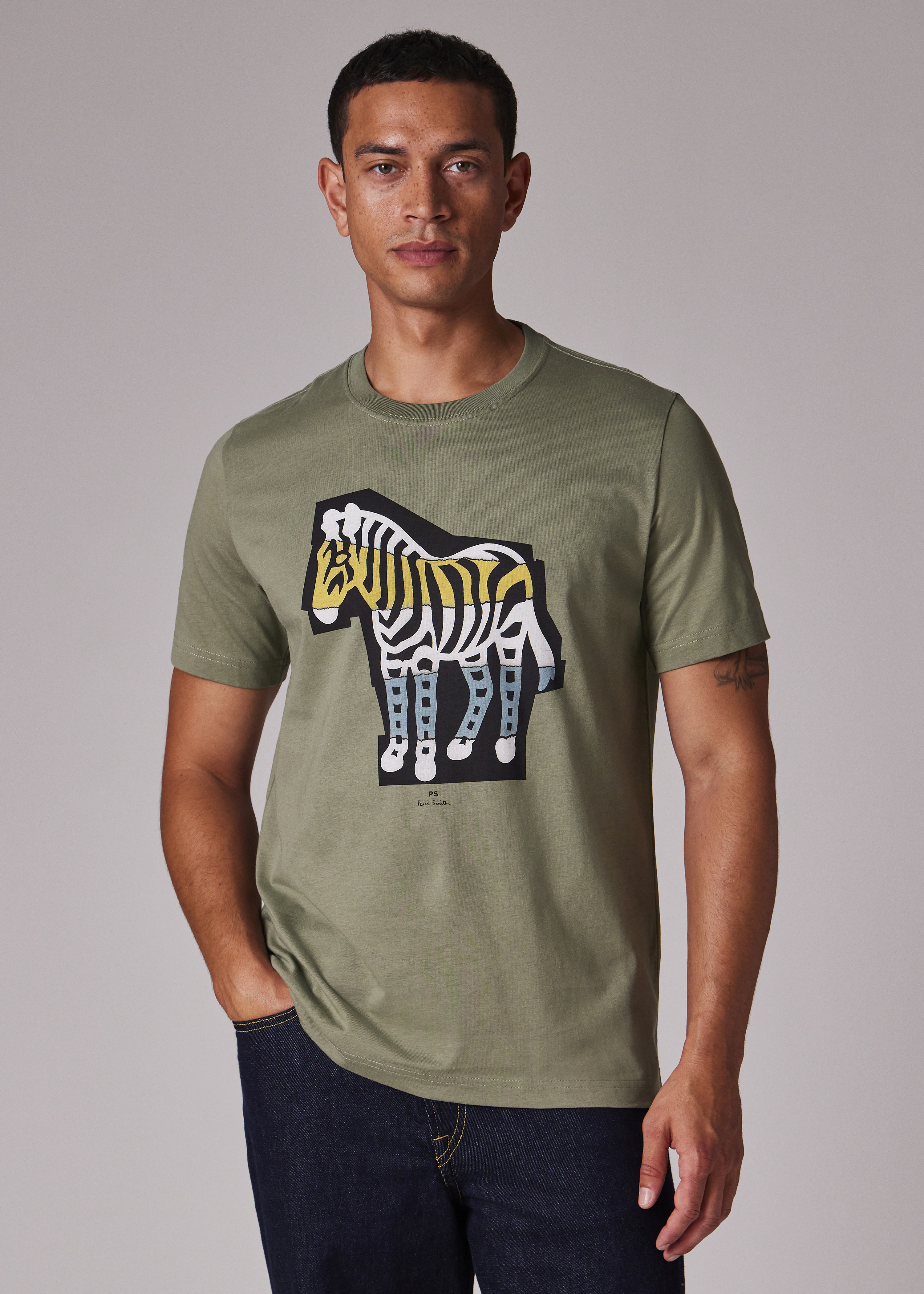 Men's Khaki 'Zebra Cutout' Print T-Shirt