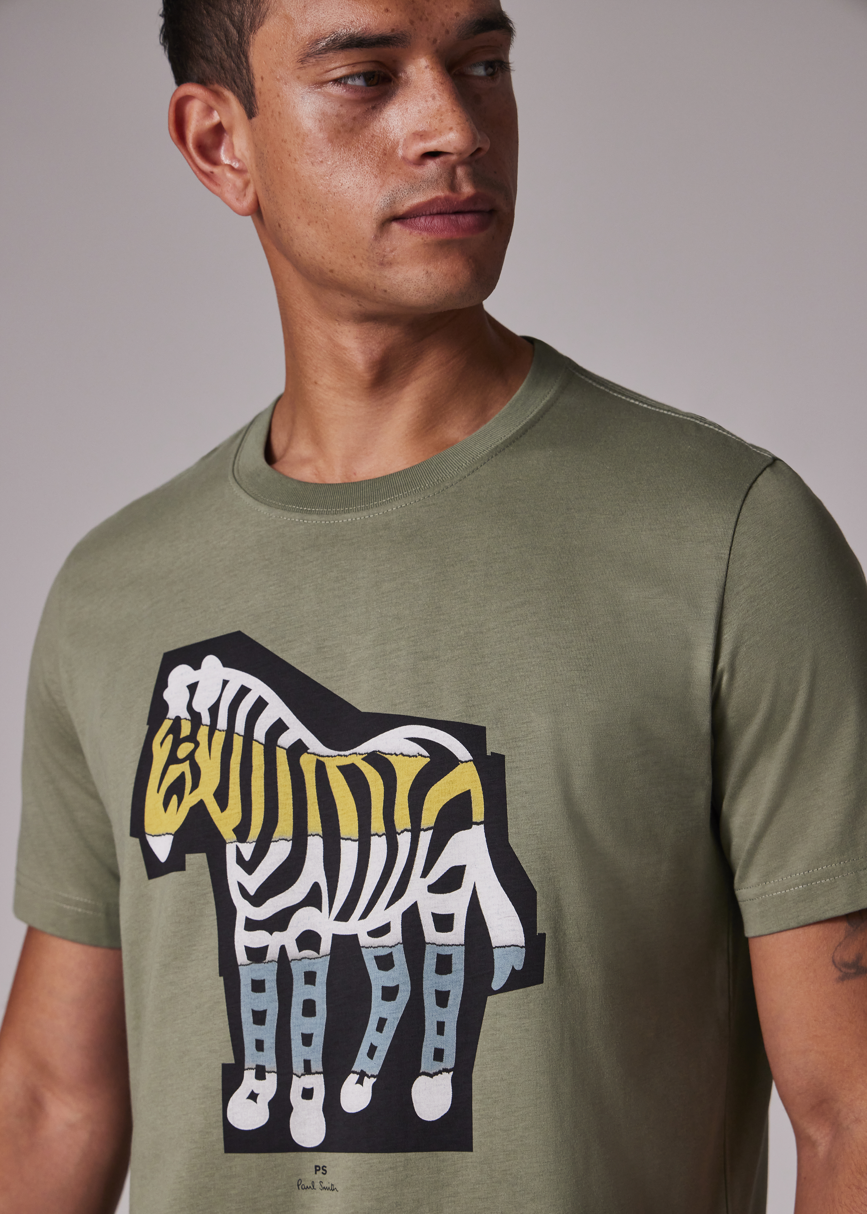Men's Khaki 'Zebra Cutout' Print T-Shirt