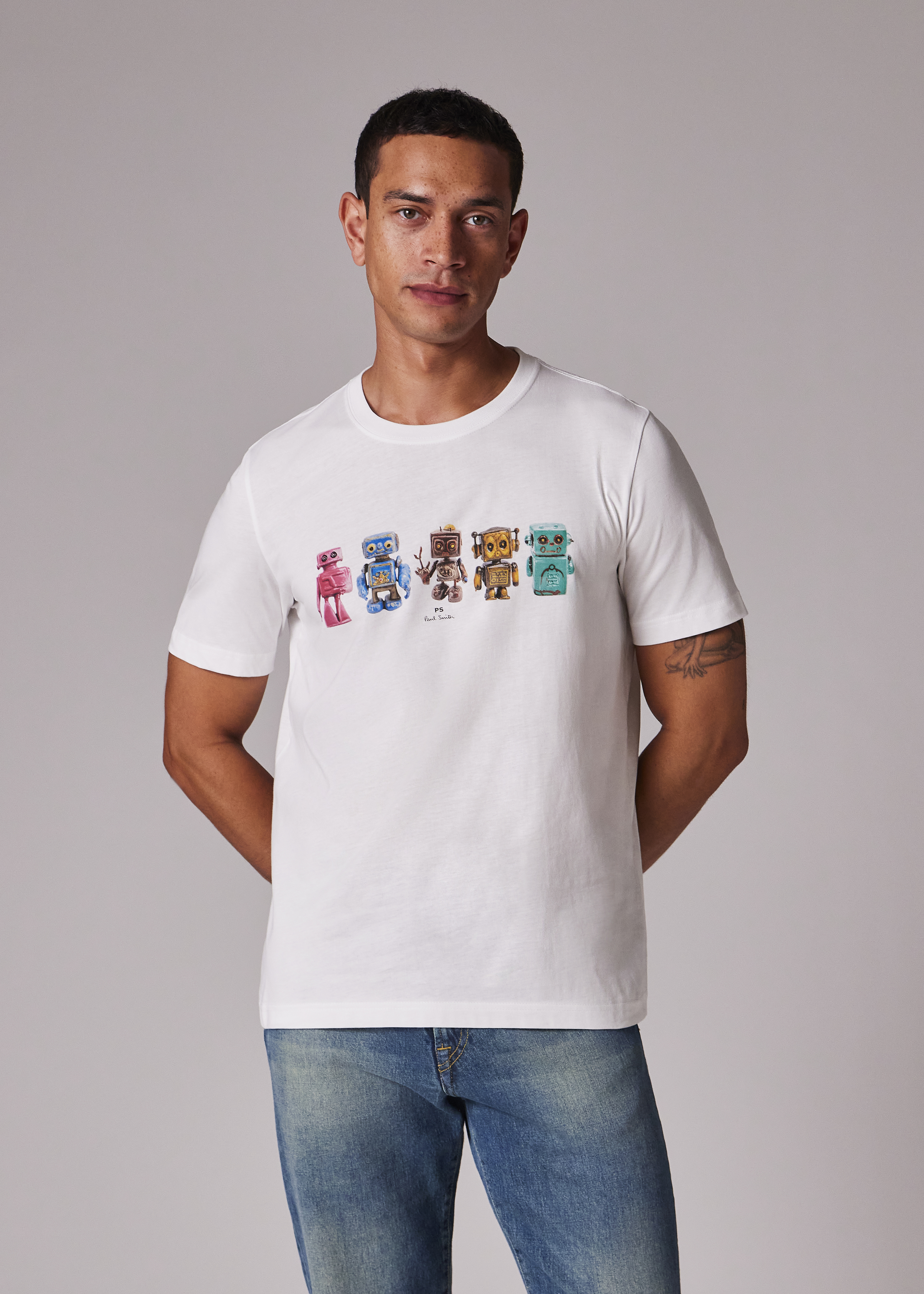 トップス Paul smith deseign tee ei Men's Ecru Pigment Dyed 'Happy' T-Shirt