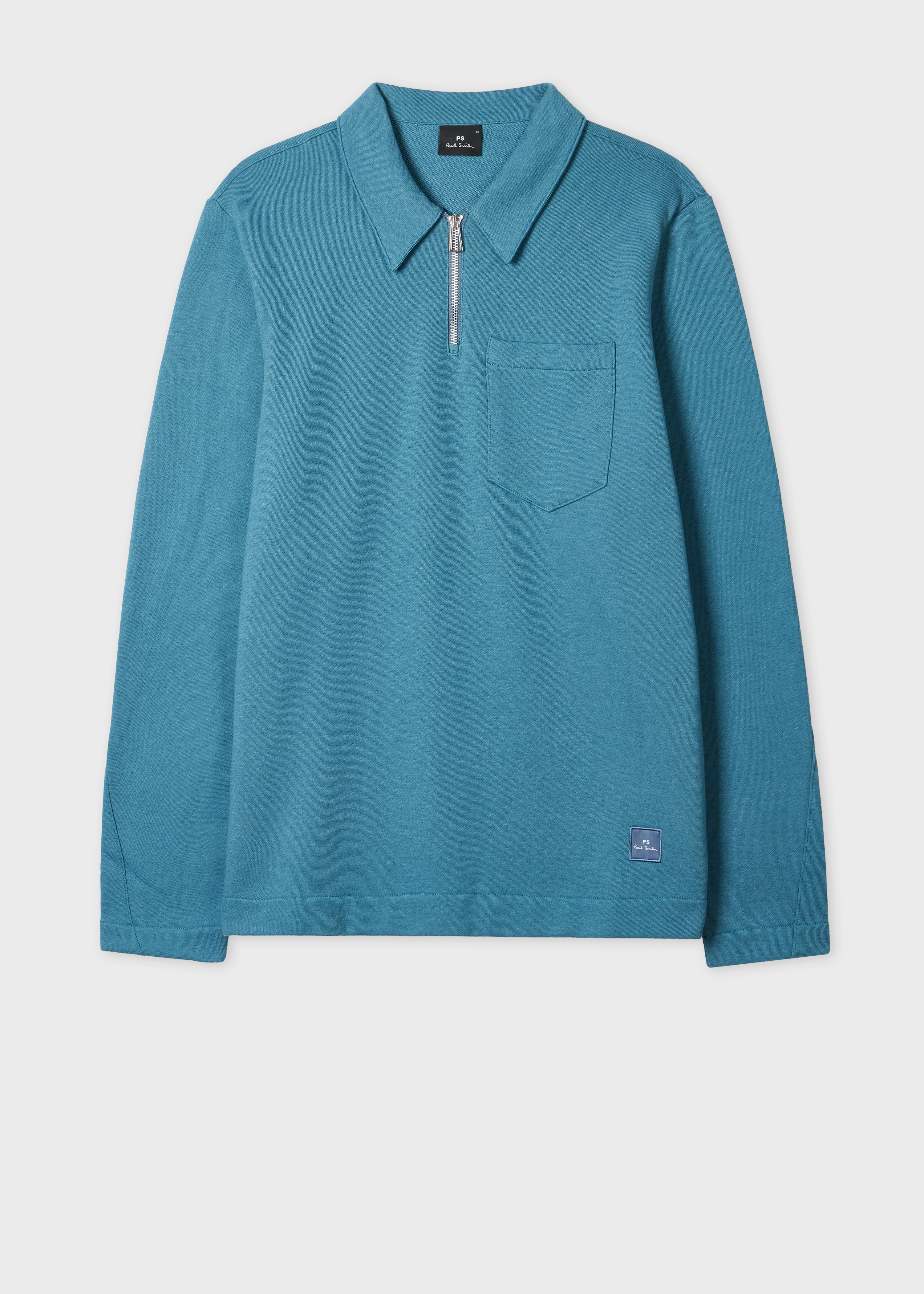 Men's Blue Cotton-Linen Zip-Neck Sweatshirt