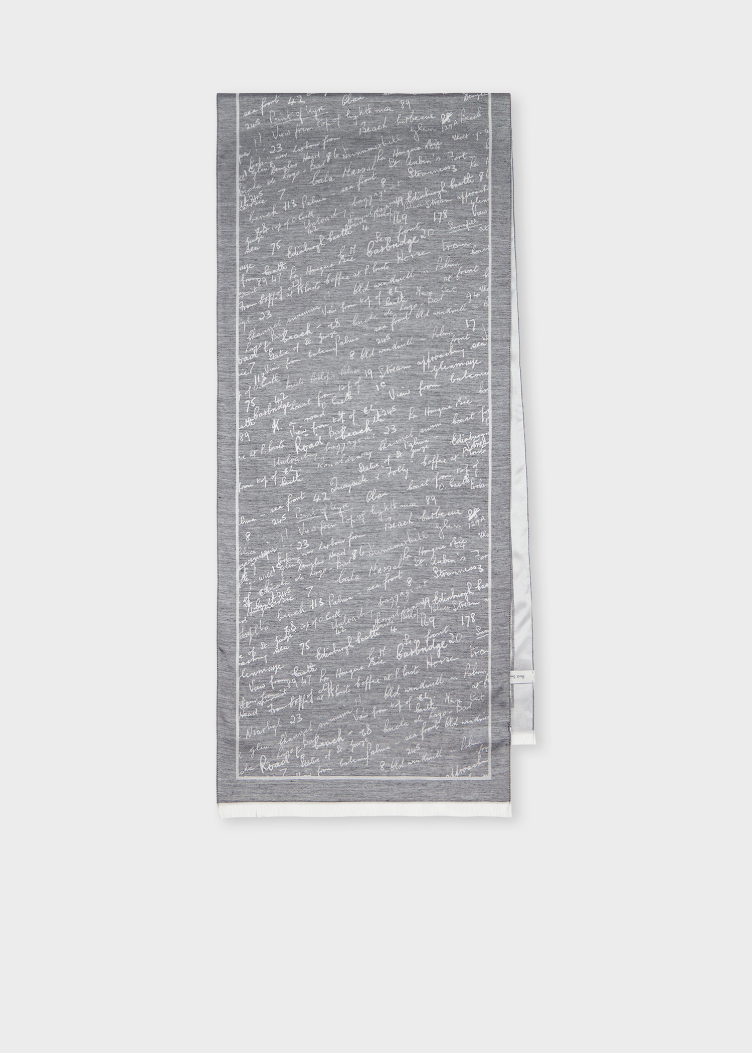 Men's Grey Silk-Blend 'Notebook Writing' Scarf