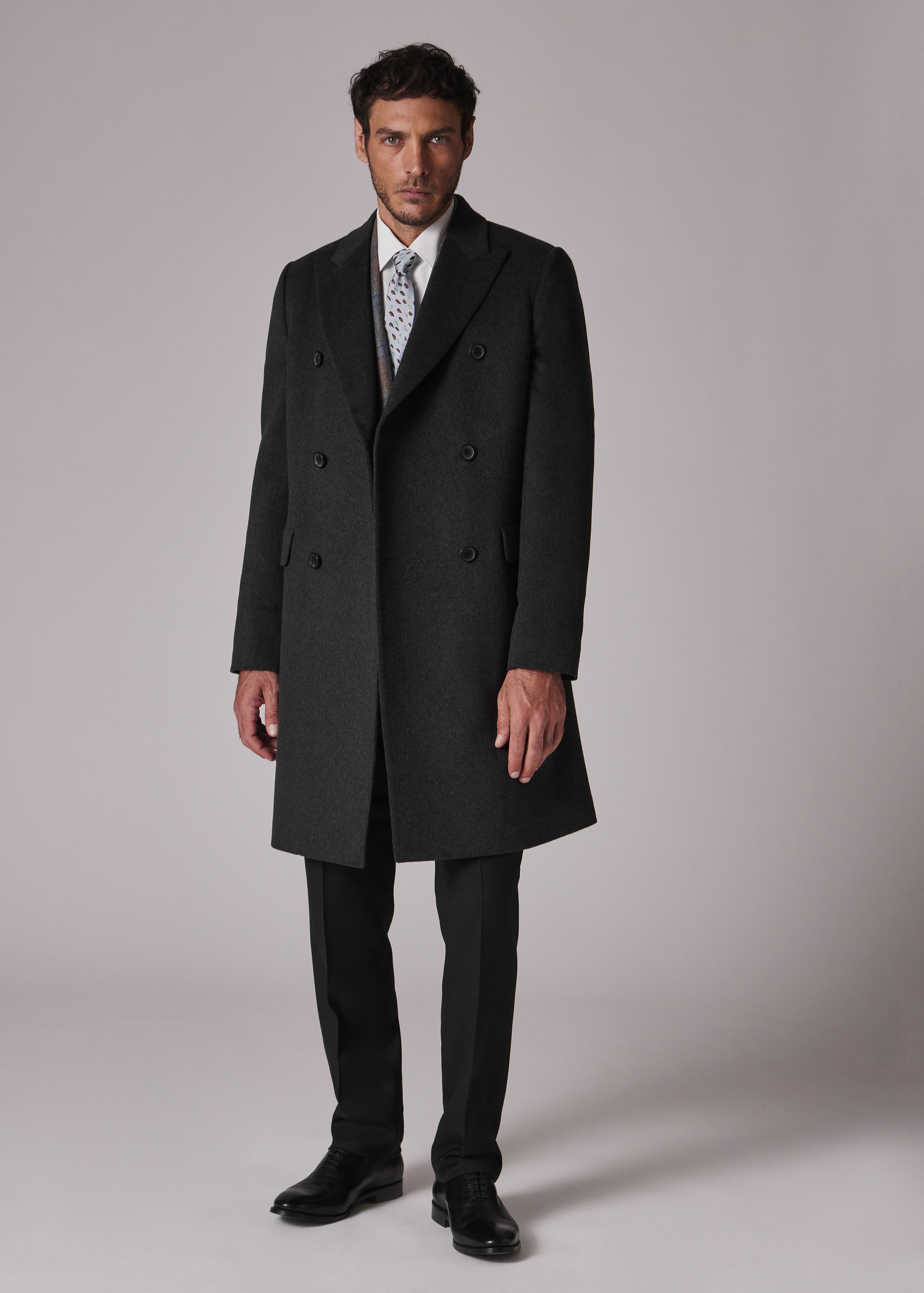 【美品】Paul Smith WOOL DOUBLE BREASTED COAT Charcoal Wool-Cashmere Blend Double Breasted Overcoat