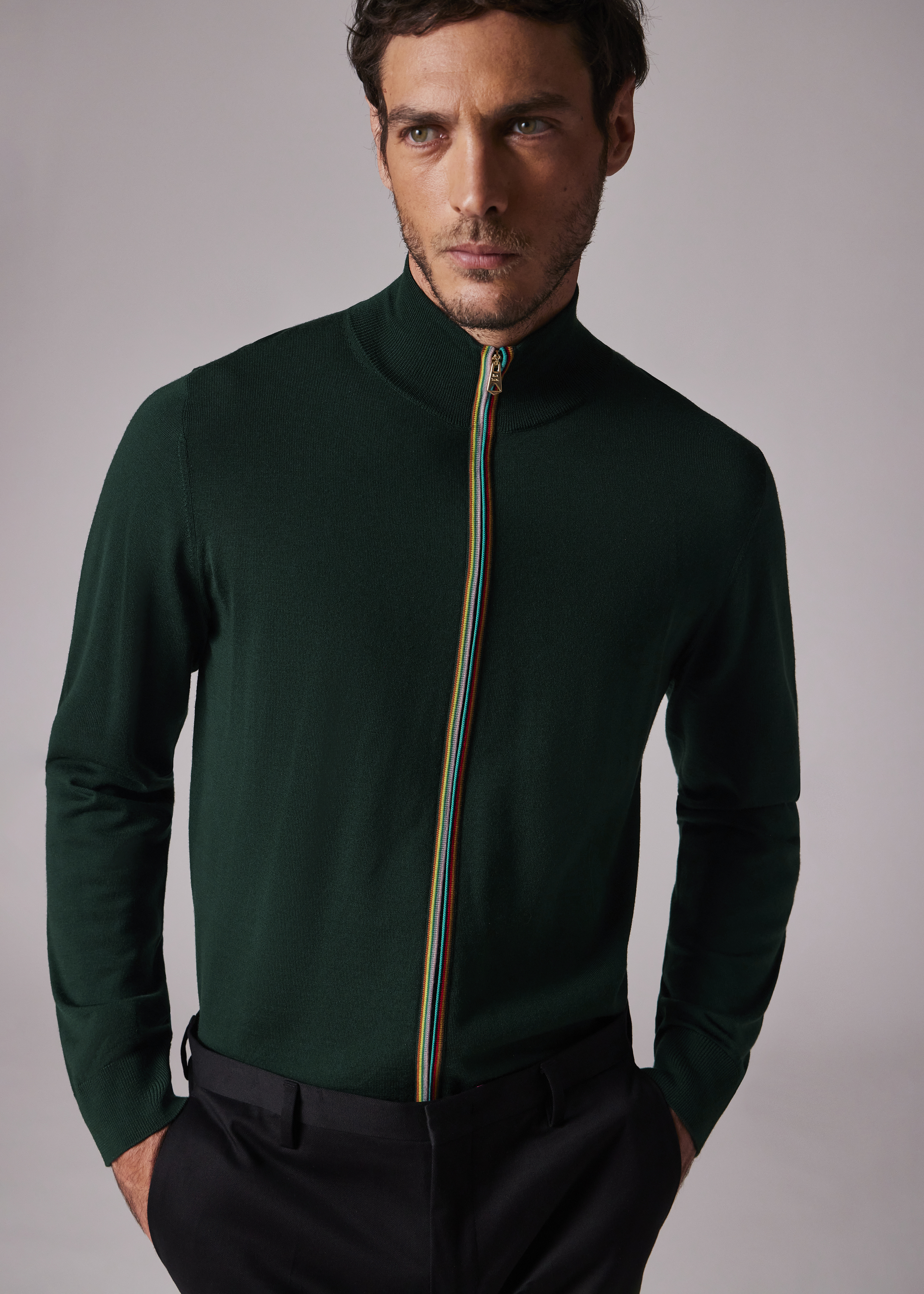Paul Smith Navy Washable Merino Wool 'Artist Stripe' Zip