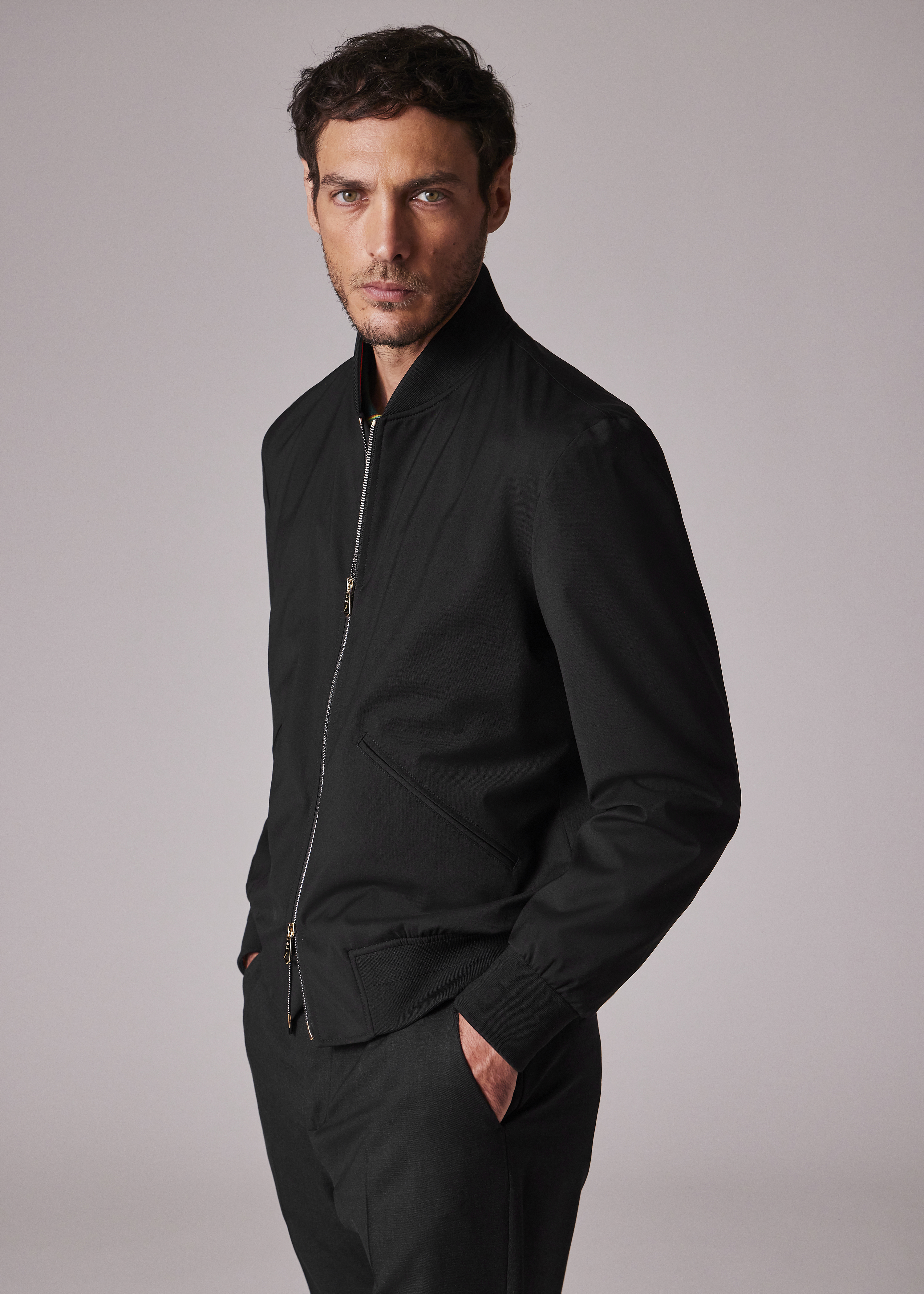 ジャケットその他 PAUL SMITH Men Jacket M1R383Z P02611 68 BROWN Men's Black 'Storm System' Wool Bomber Jacket