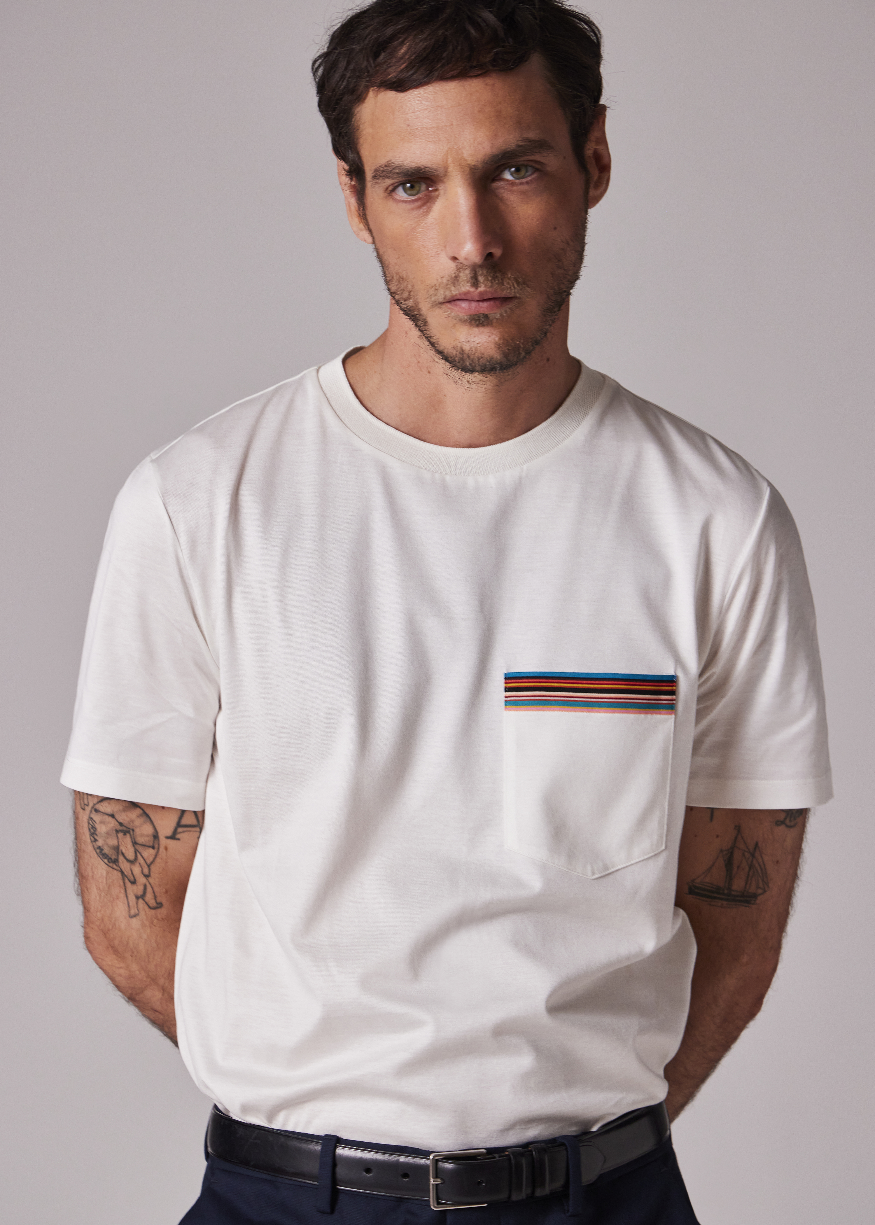 Tシャツ・カットソー Paul Smith FW25 MENS TSHIRT STRIPE PKT (M1R306U H00088 49) PS Paul Smith | Striped T-Shirt | Men | Blue 49 | Flannels