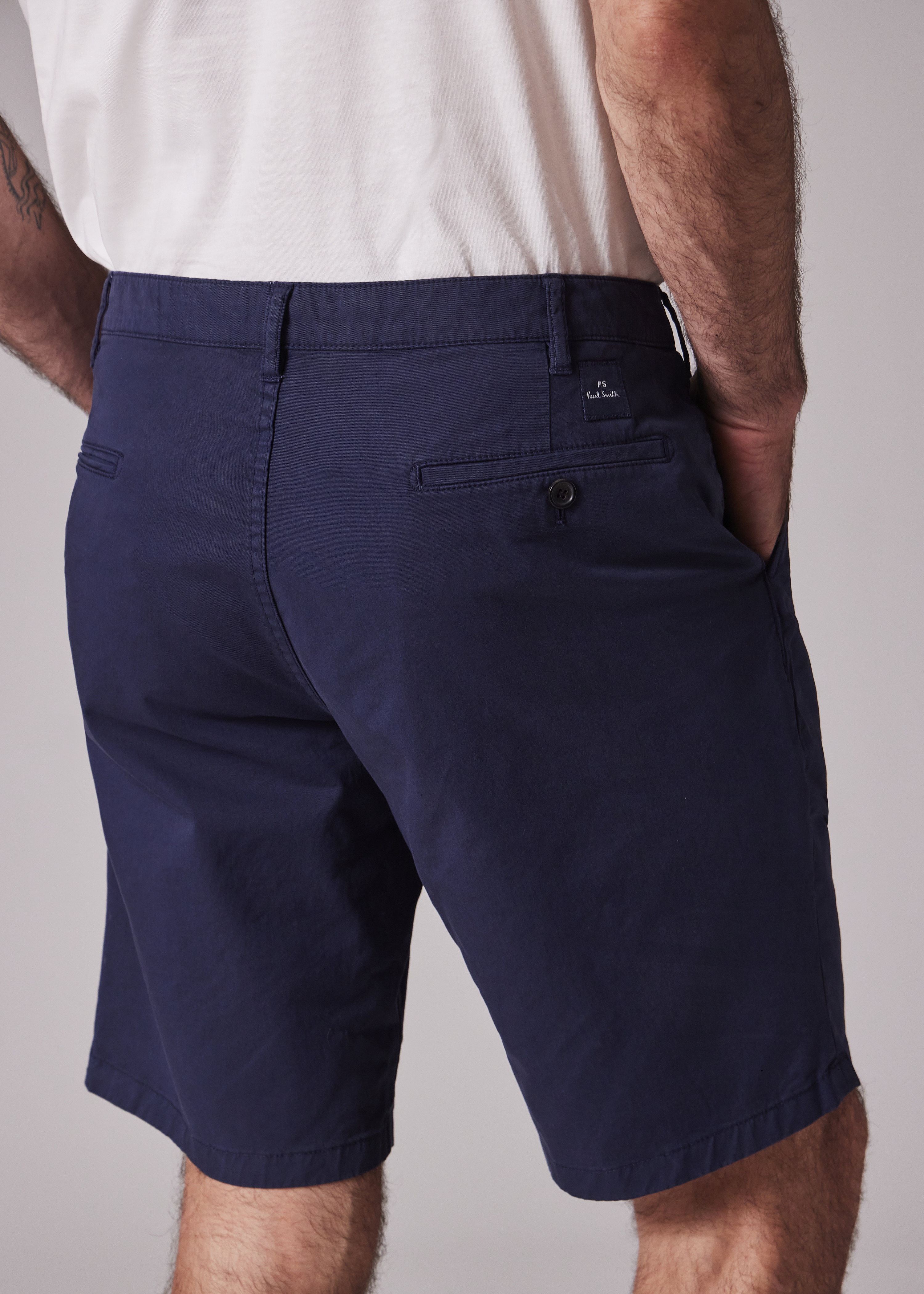Men's Dark Navy Garment-Dyed Stretch Pima-Cotton Shorts
