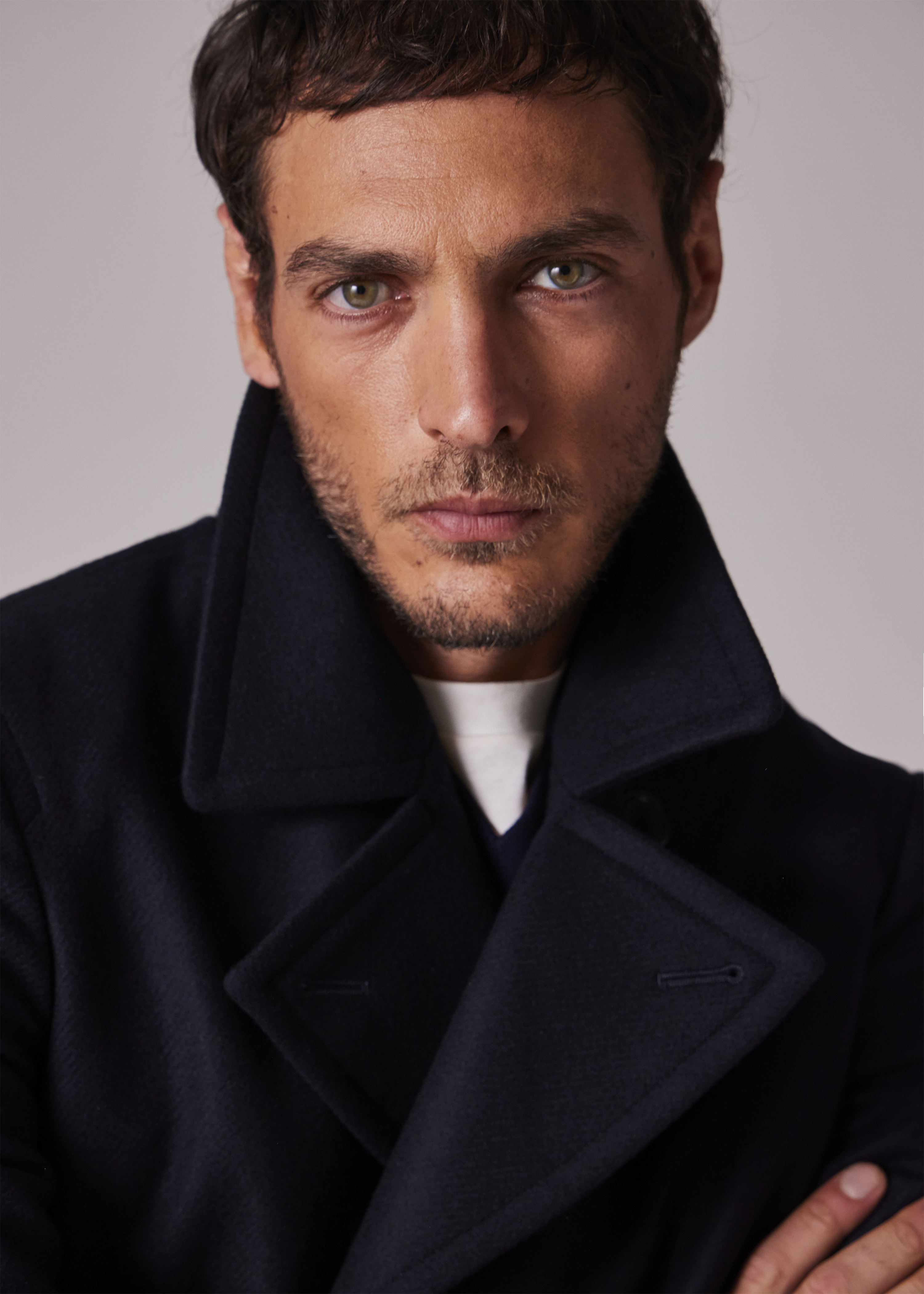 Navy Wool-Cashmere Pea Coat