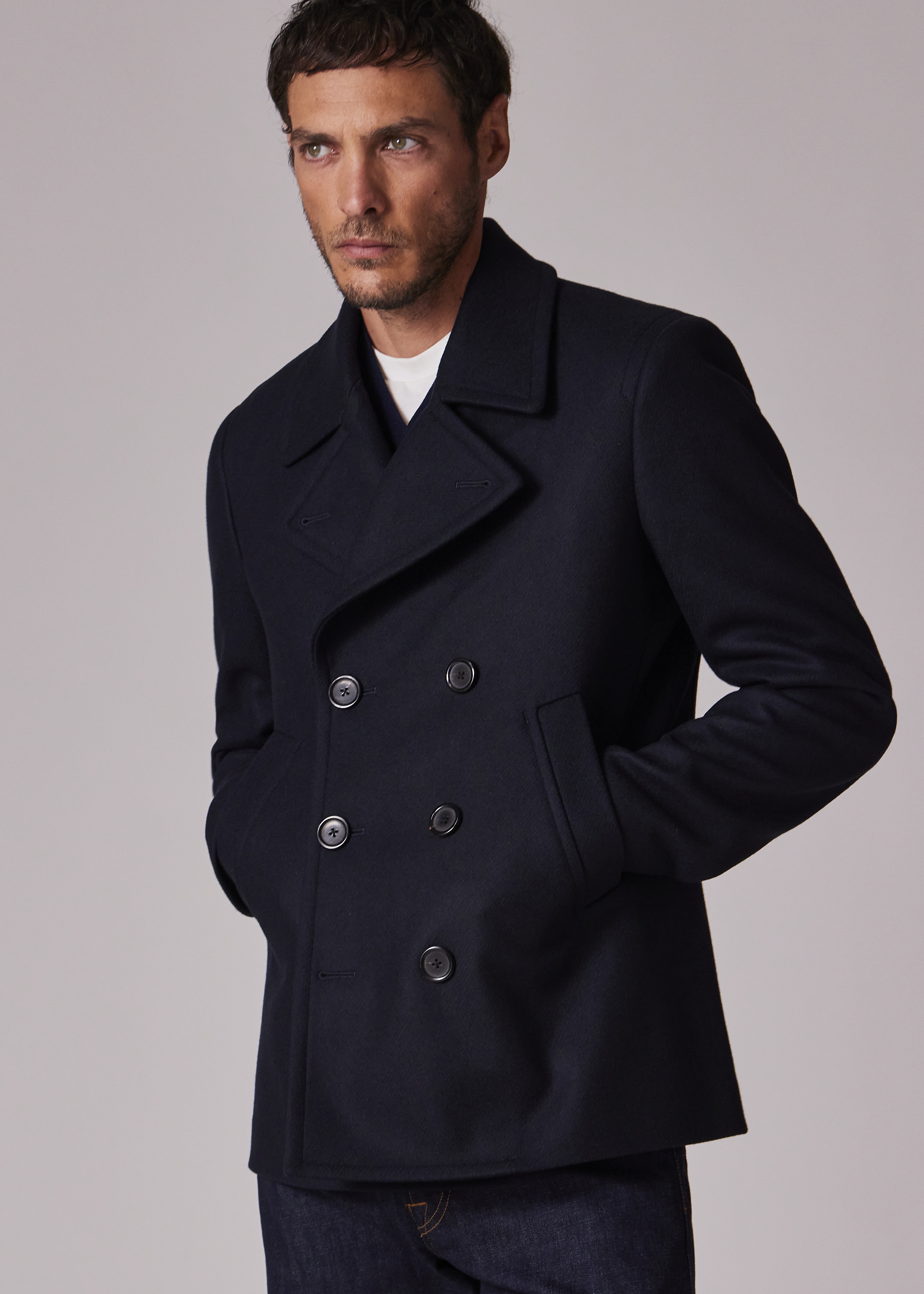 ジャケット・アウター Paul smith alpaca wool long coat navy ex Navy Wool-Cashmere Pea Coat