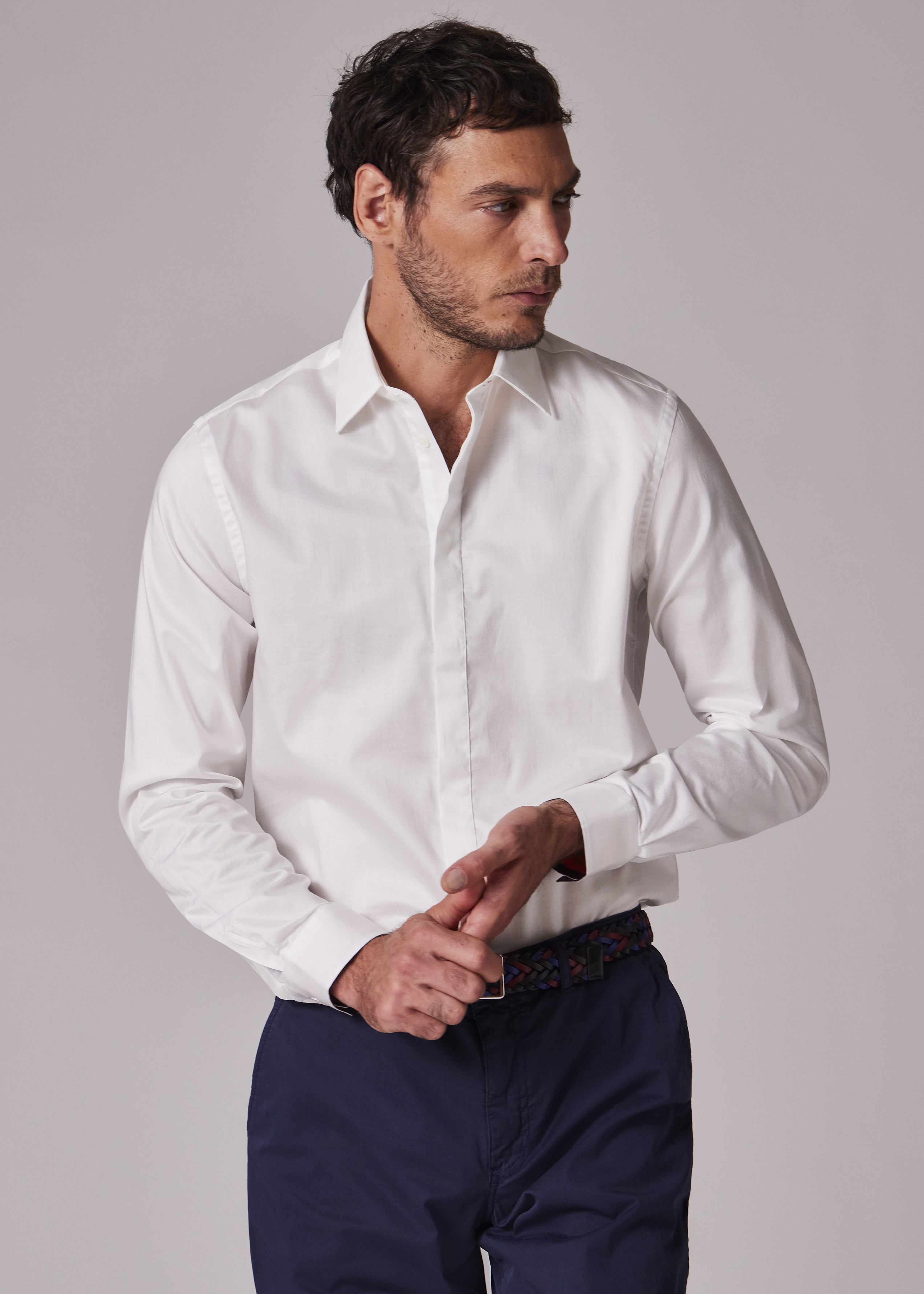 Slim-Fit White Cotton Twill Easy Care Shirt