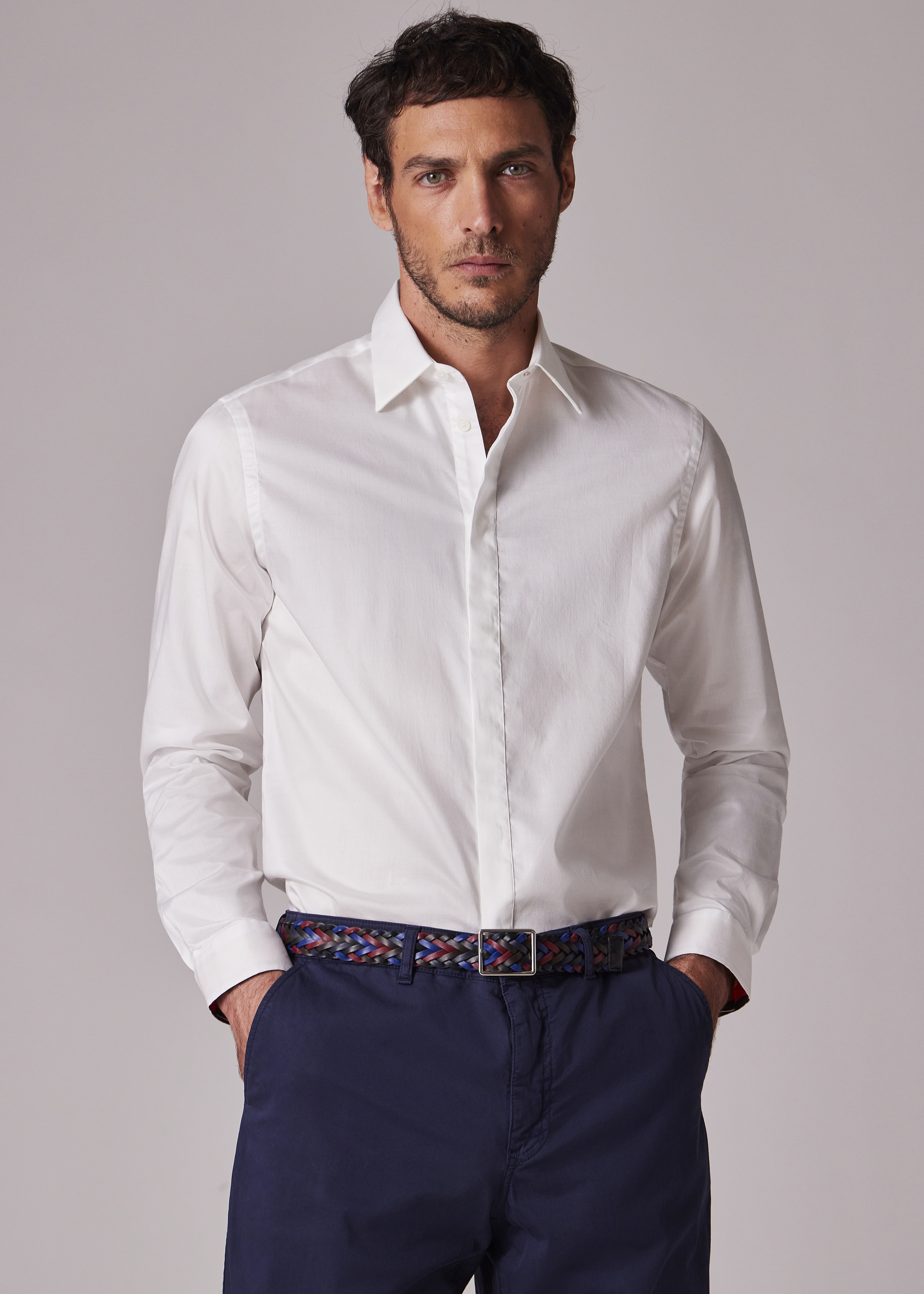 Slim-Fit White Cotton Twill Easy Care Shirt