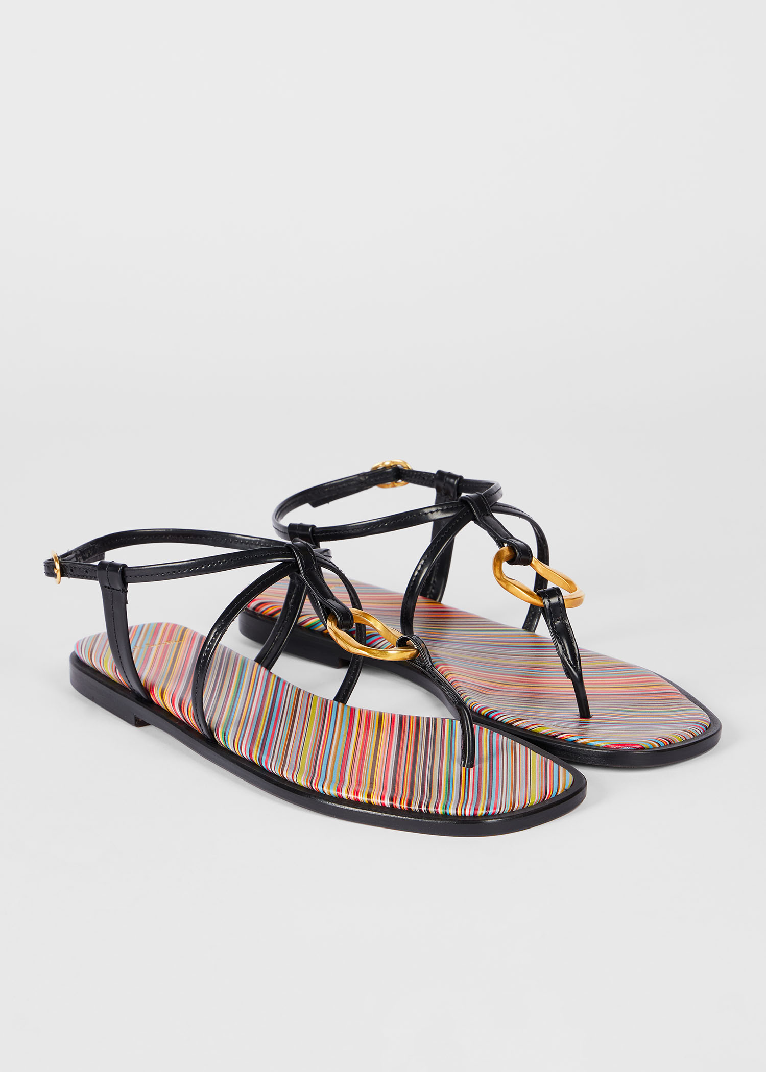 Women's Black 'Lemmon' Signature Stripe Strappy Sandals