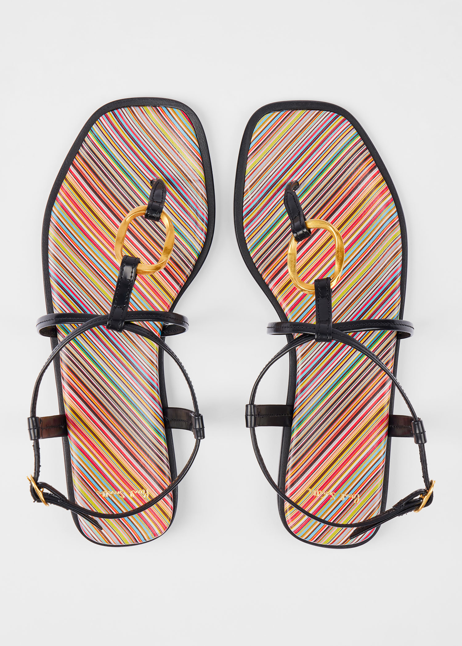 Women's Black 'Lemmon' Signature Stripe Strappy Sandals