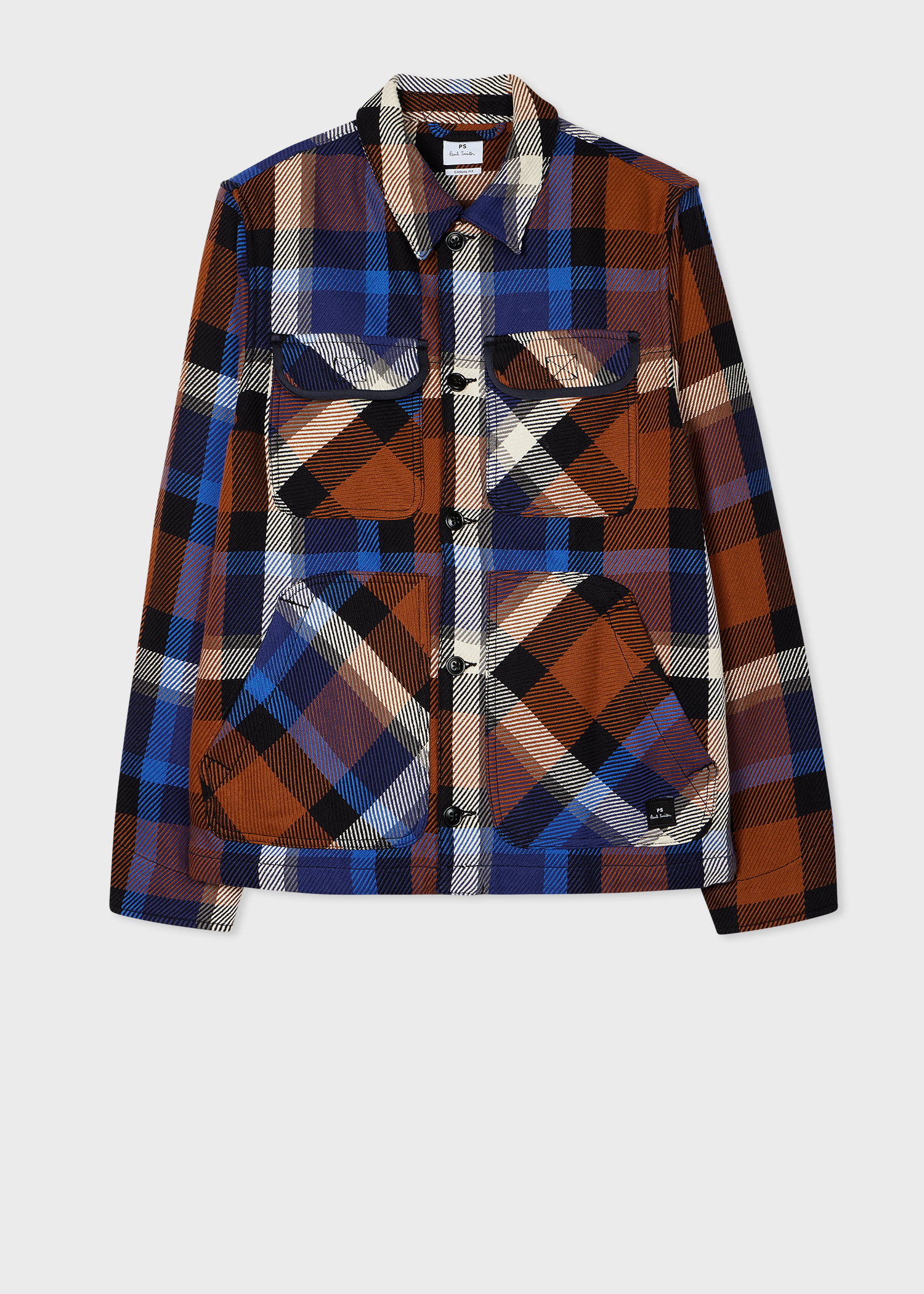 Men's Blue Rust Check Cotton Shirt Jacket