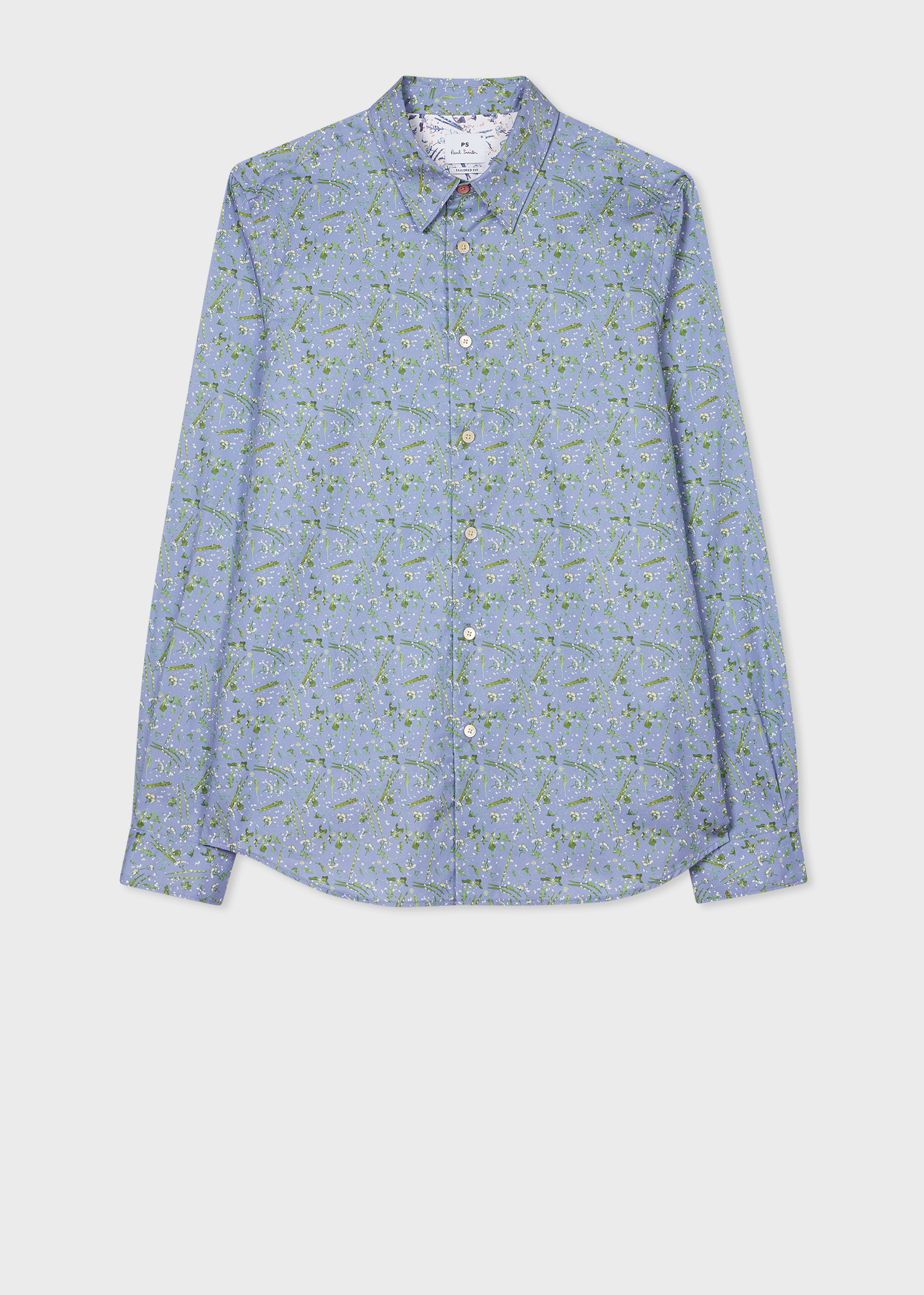 Tailored-Fit Blue 'Runner Bean' Print Shirt