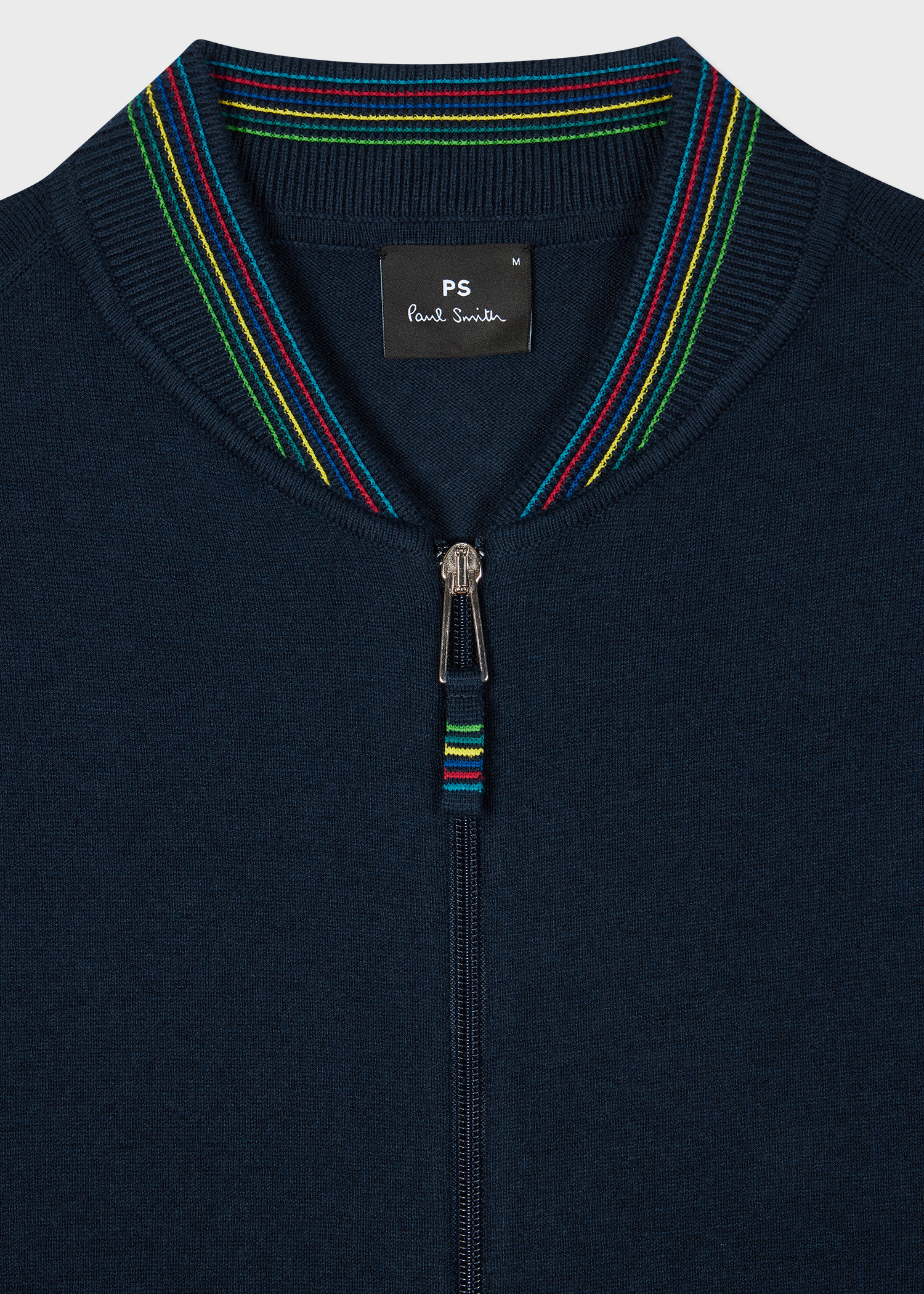 Navy Blue Cotton-Blend Zip-Through Cardigan