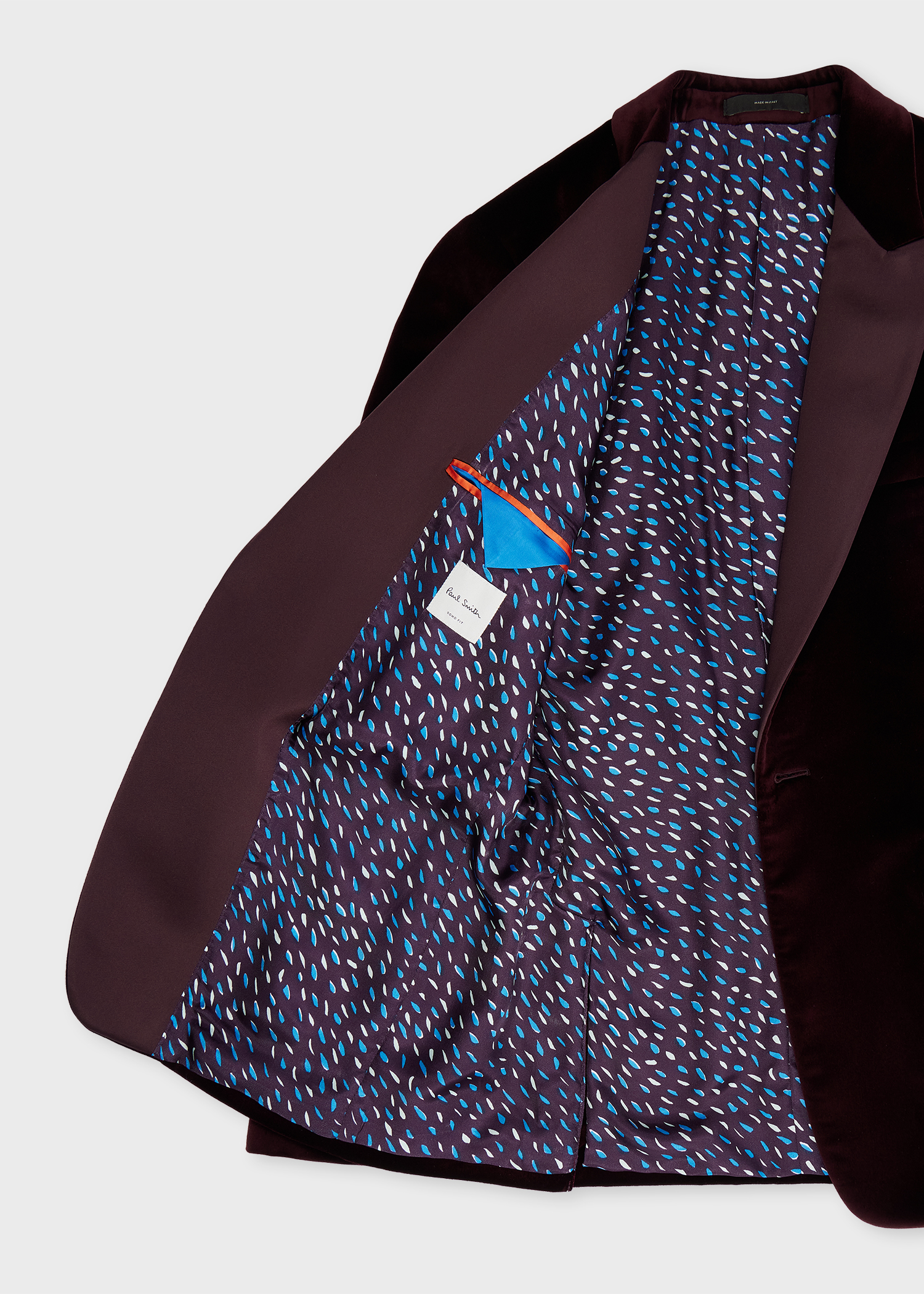 トップス PaulSmith velours look lo-sleeve Men's Tailored-Fit Blue Velvet Evening Blazer