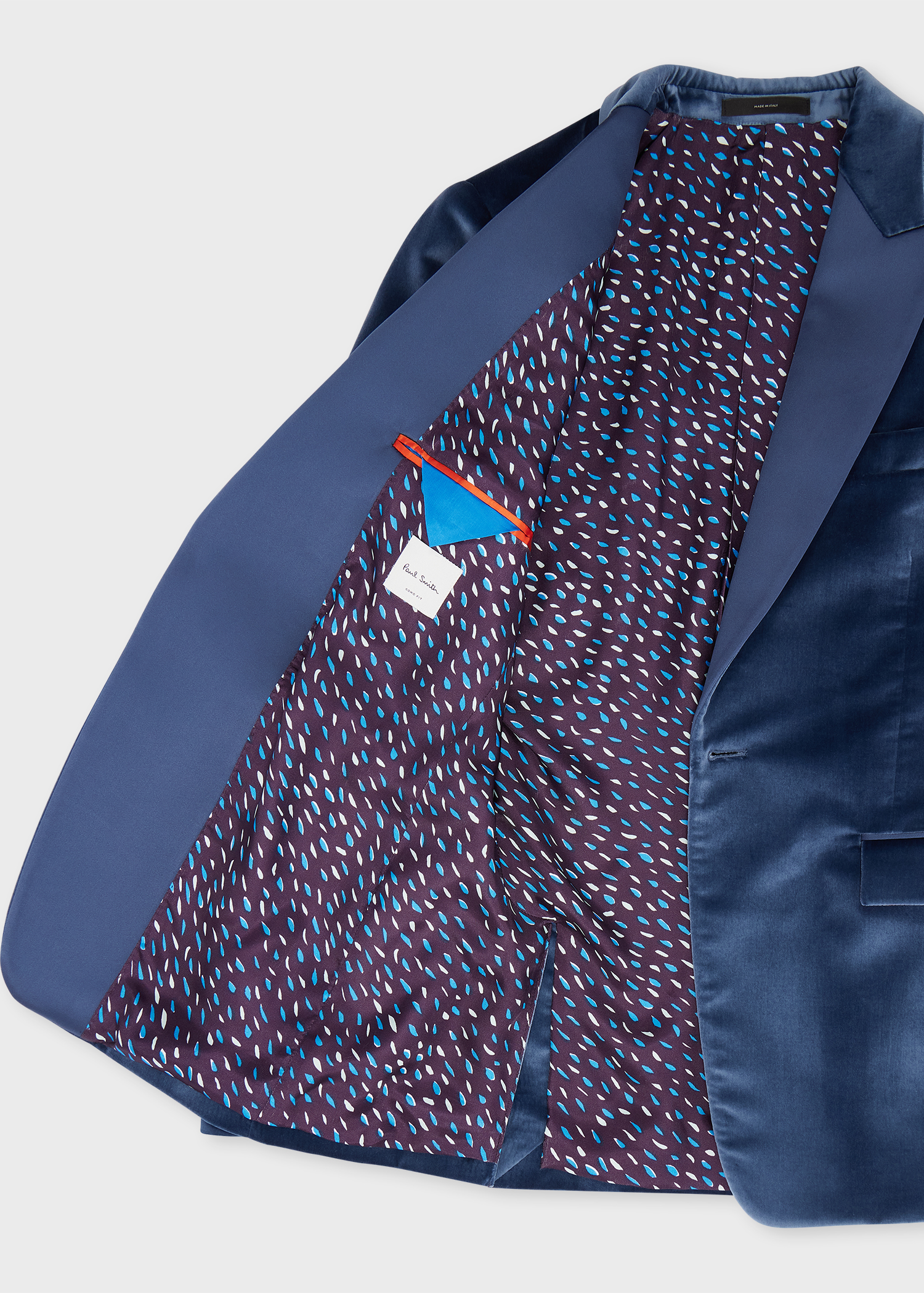 トップス PaulSmith velours look lo-sleeve Men's Tailored-Fit Blue Velvet Evening Blazer