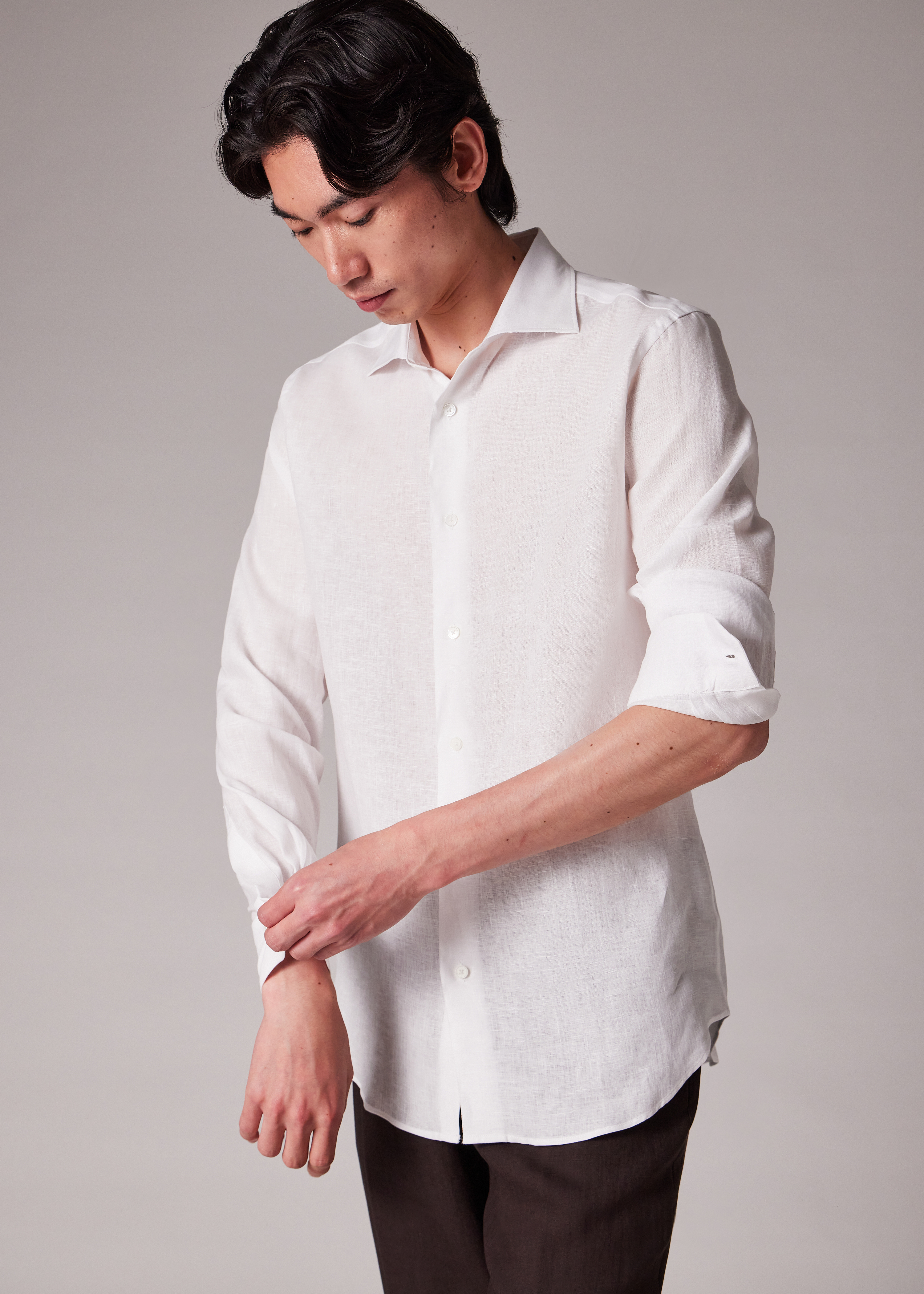 Slim-Fit White Linen Shirt