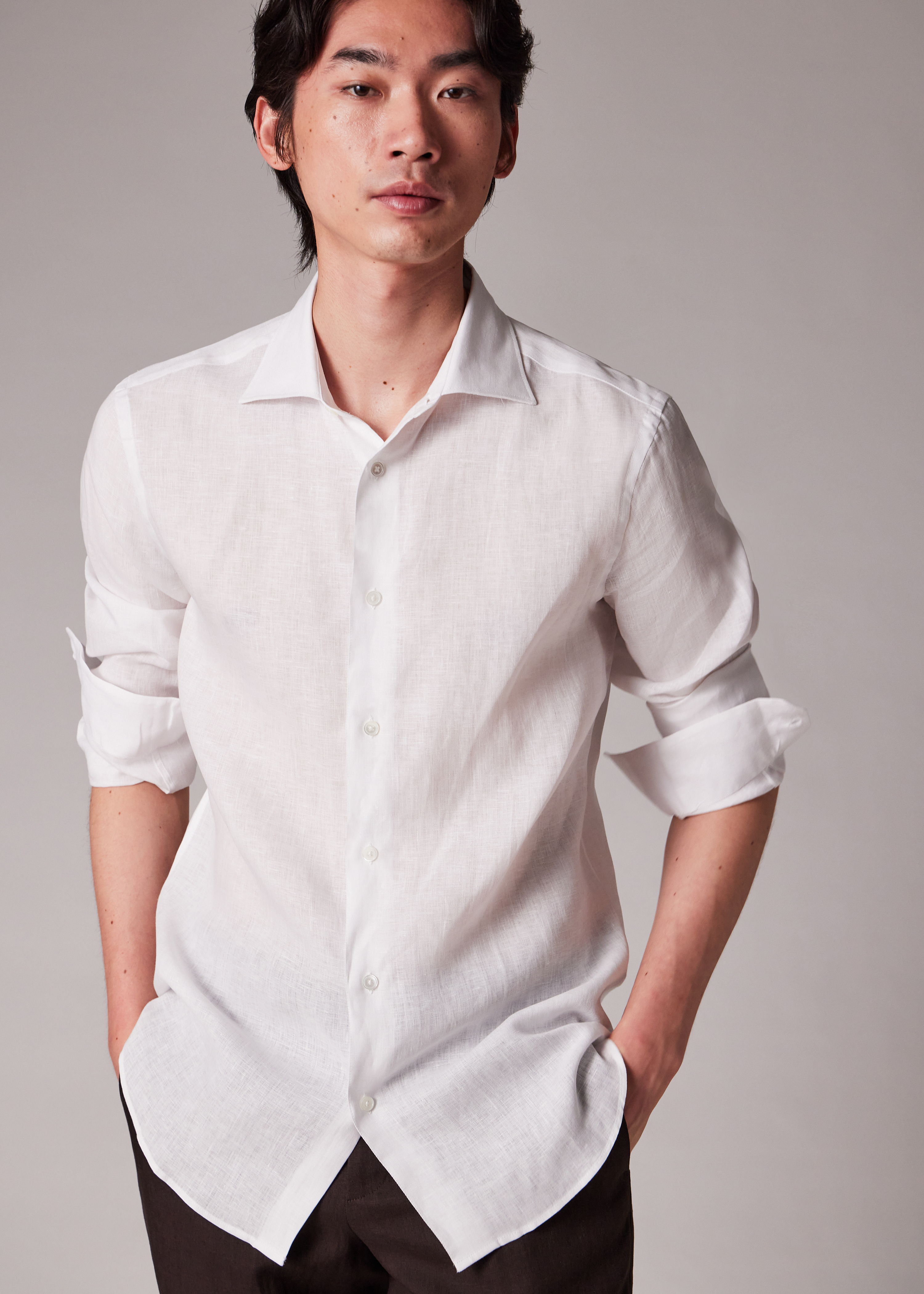 Slim-Fit White Linen Shirt