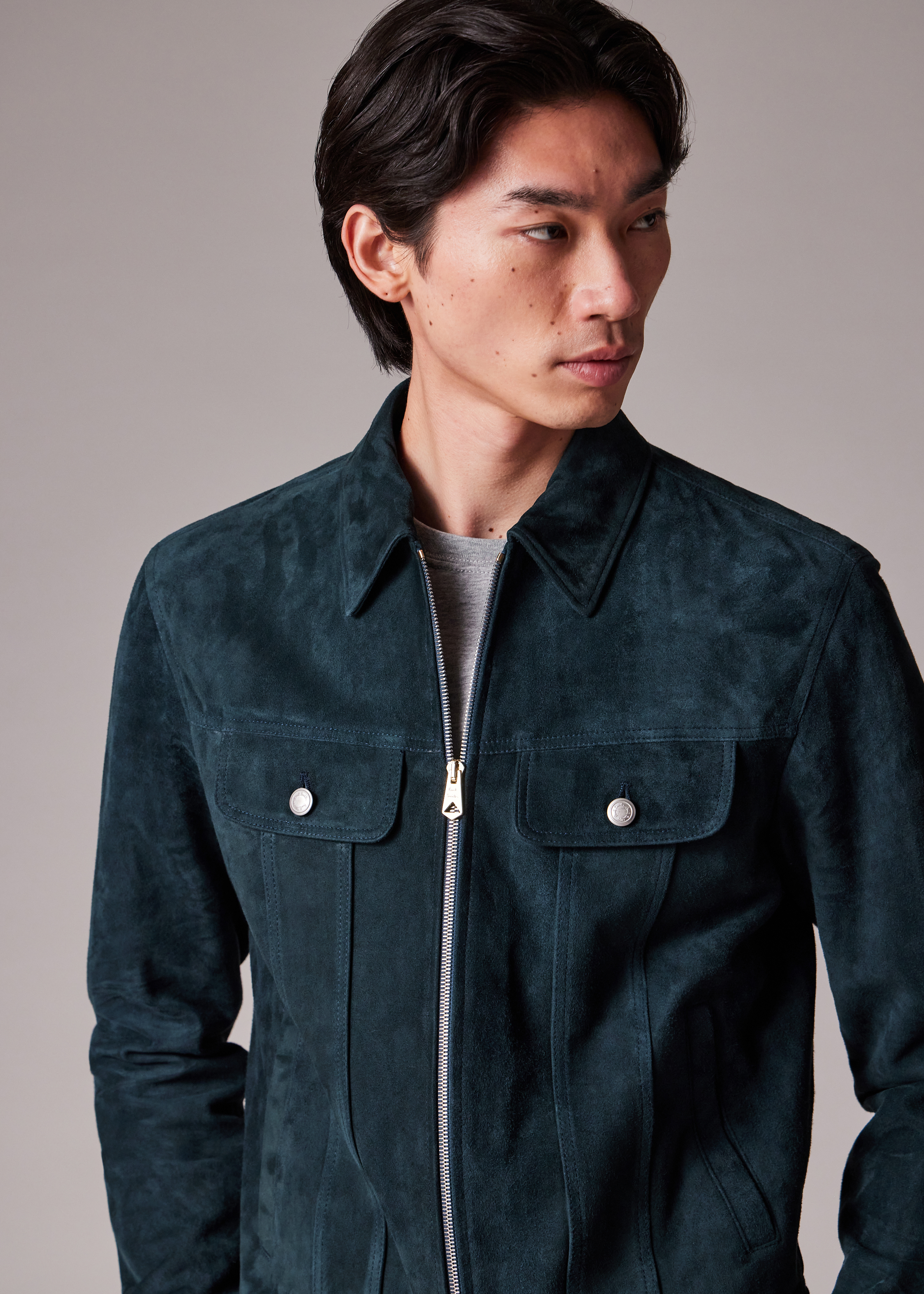 Men's Slim Fit Dark Teal Suede Trucker Jacket Paul Smith