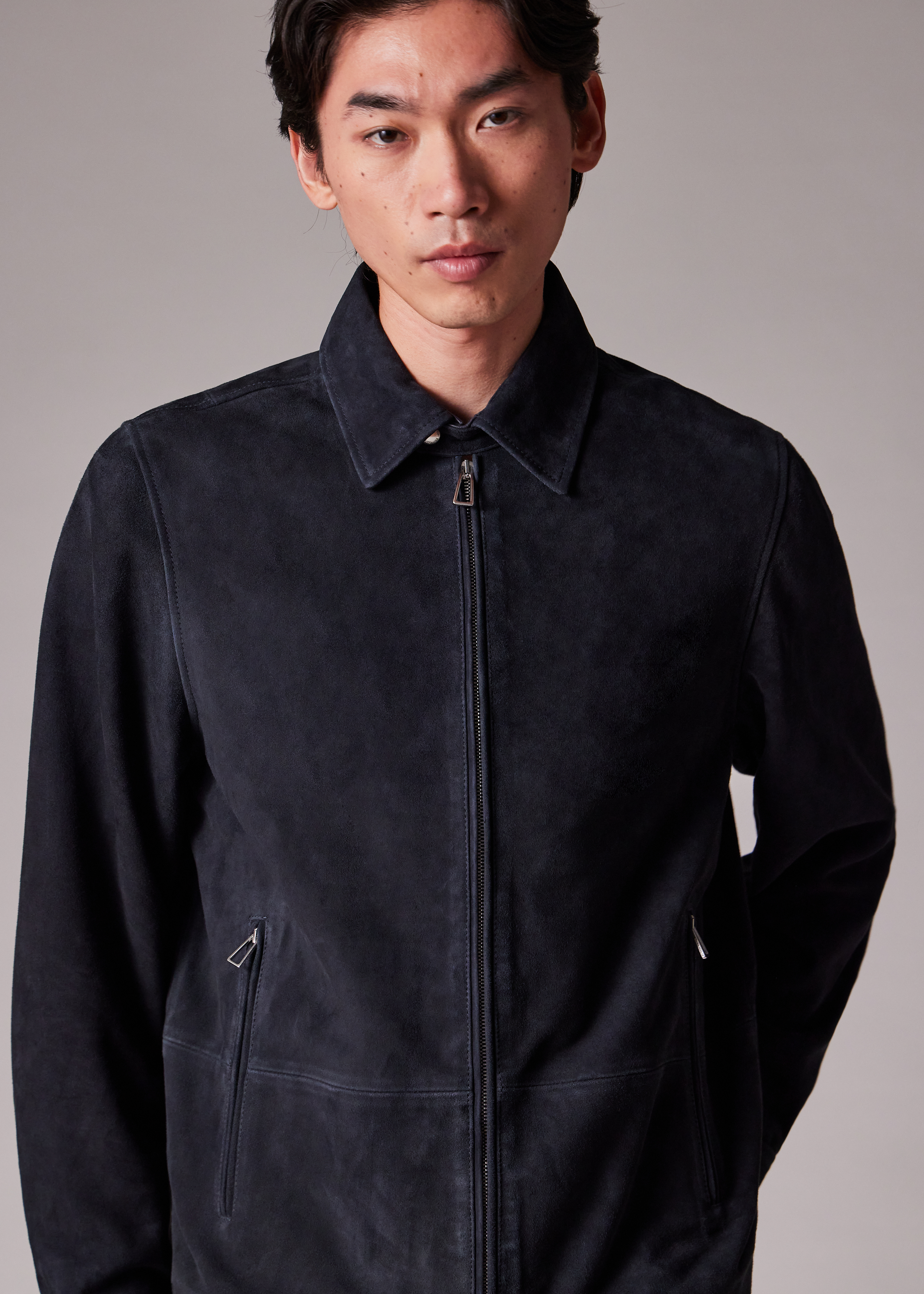 Paul Smith 120cm ネイビージャケット Men's Navy Suede Zip-Front Jacket