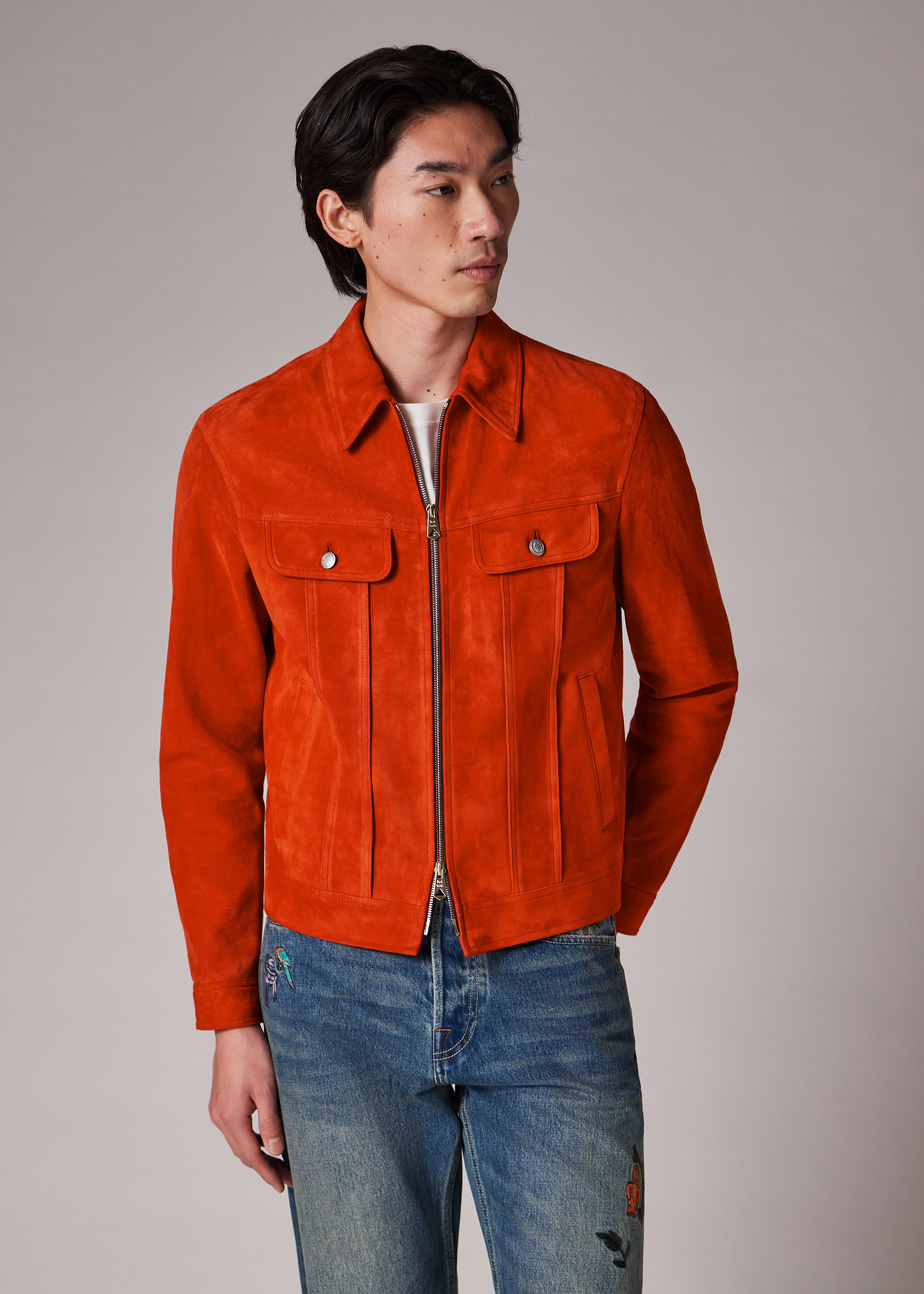 Men's Burnt Orange Suede Trucker Jacket