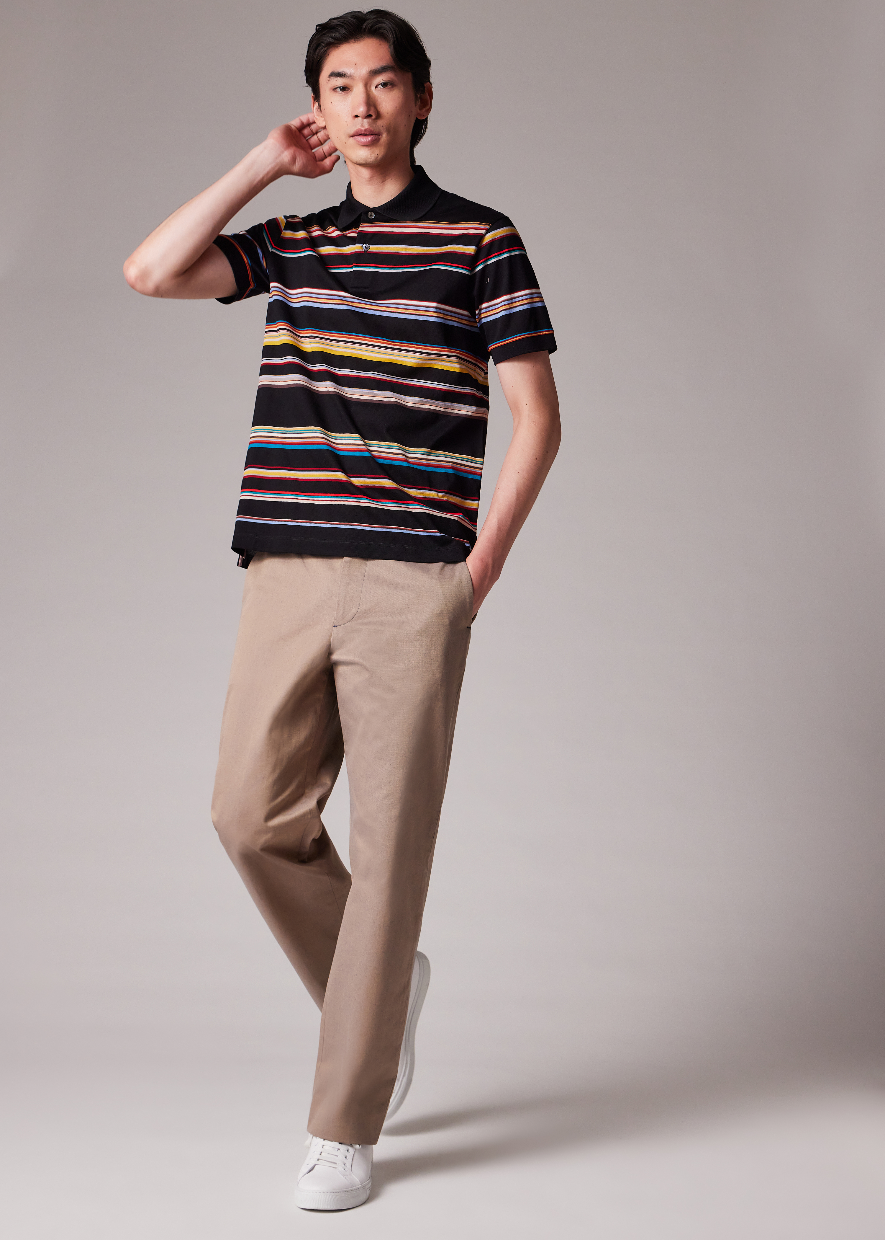 Paul Smith White 'Signature Stripe' Logo Cotton Polo Shirt