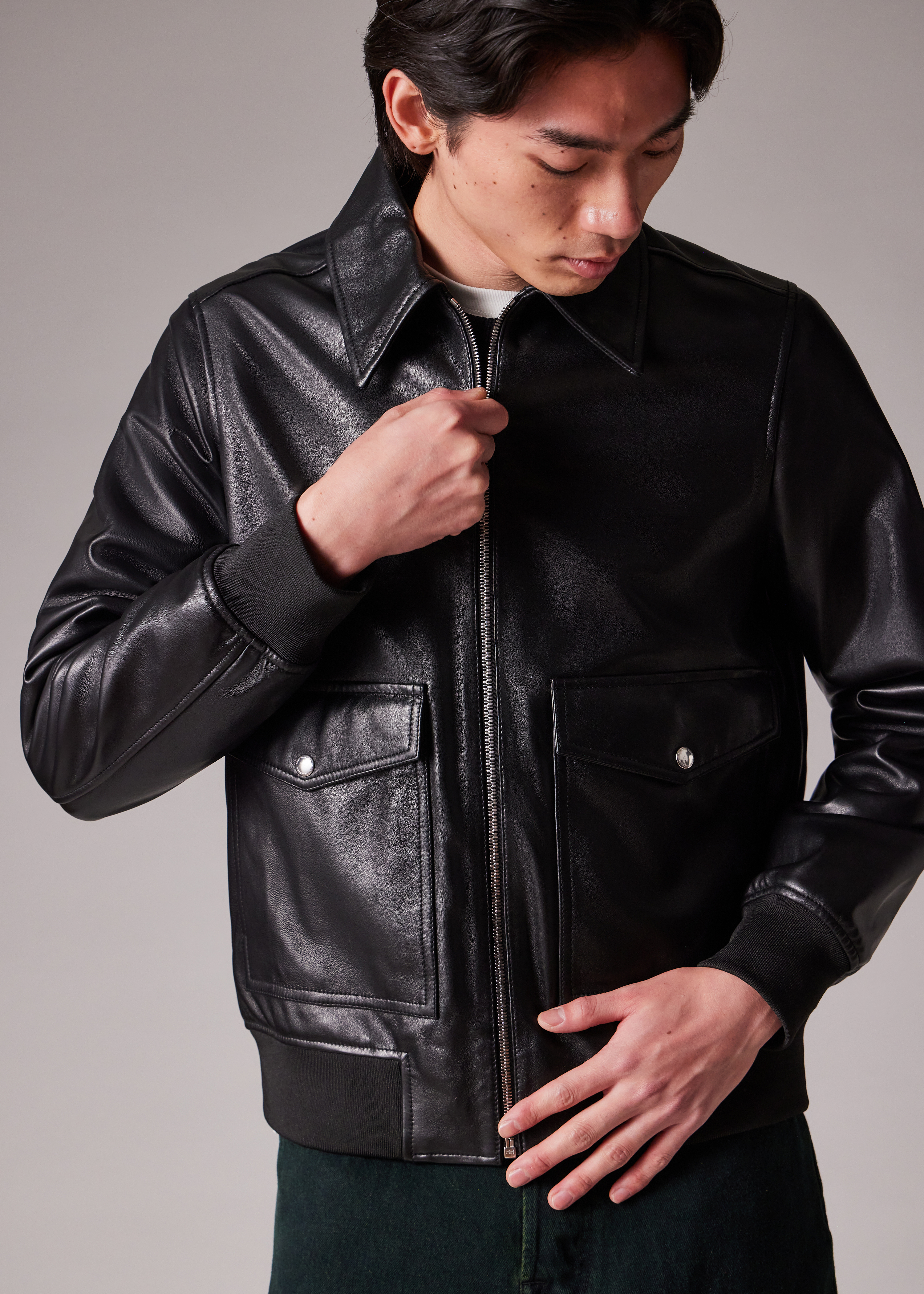 PS Paul Smith Black Leather Patch-Pocket Jacket | King's Cross