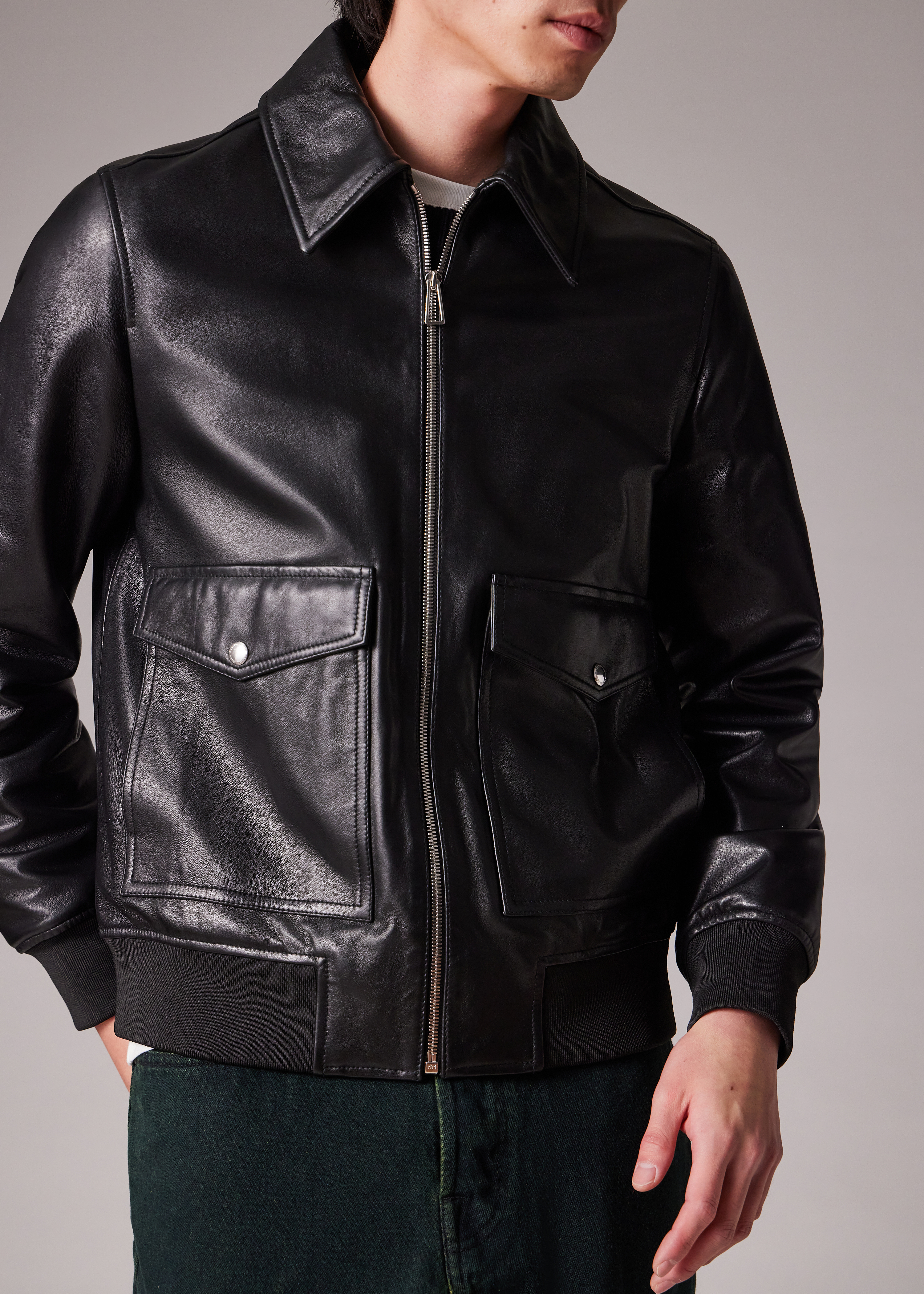 PS Paul Smith Black Leather Patch-Pocket Jacket | King's Cross